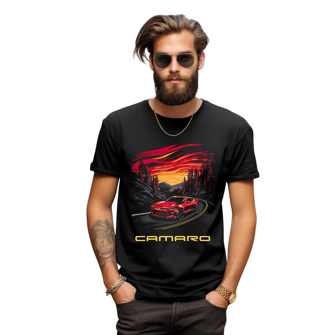 Mountain Majesty: Chevrolet Camaro Mountain Black T-Shirt - Black Threadz