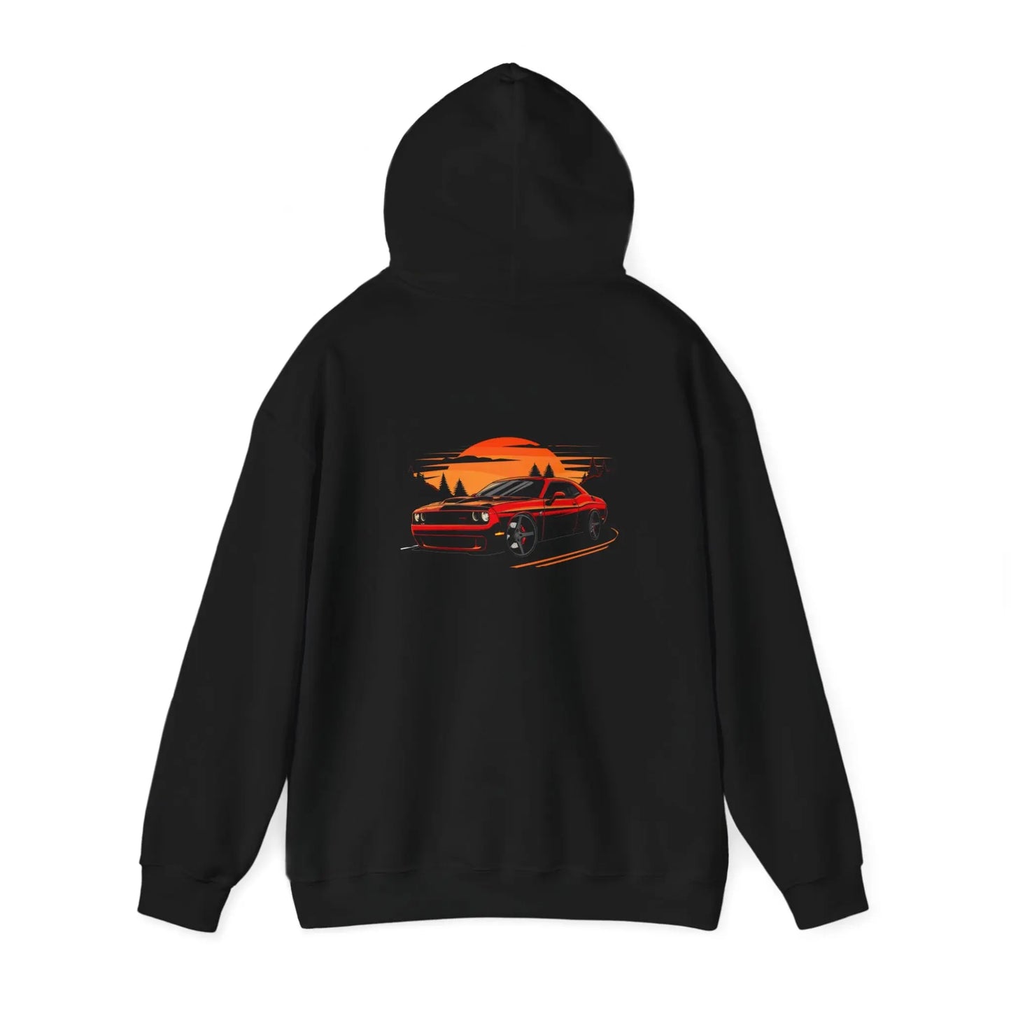 Red Dodge Challenger Sunset Drive Black Hoodie - Exclusive Design! - Black Threadz