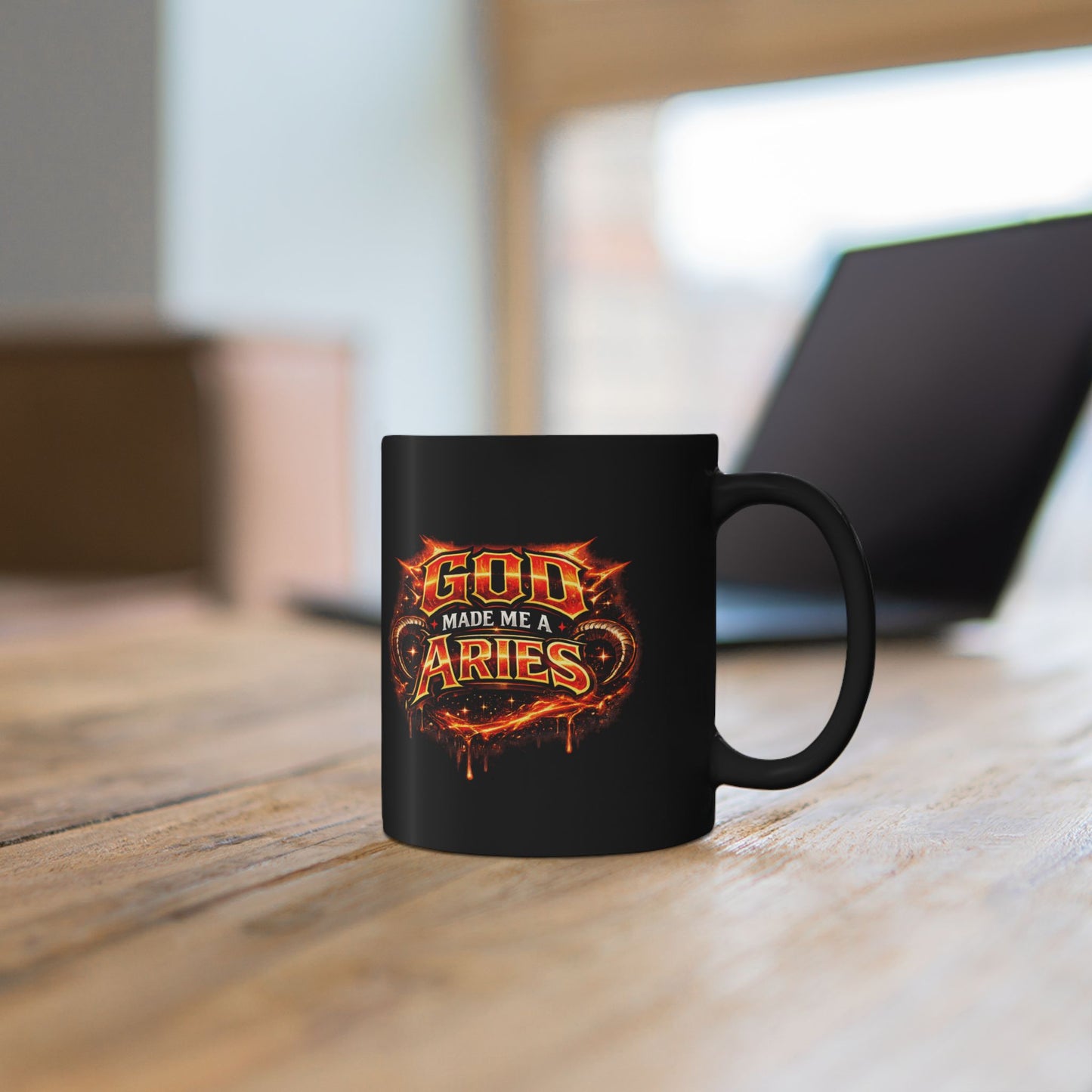 Aries Black Mug – "God Made Me an Aries" Fiery Zodiac Coffee Cup