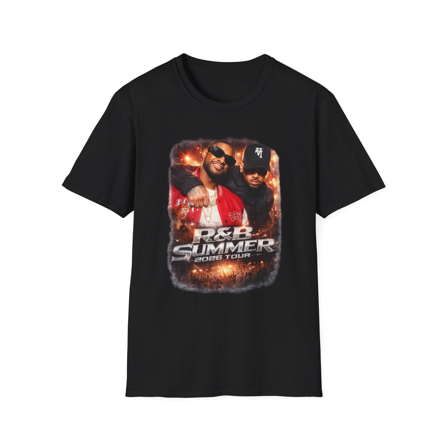 R&B Tour Raymond & Brown concert tee with neon stage design and urban streetwear style