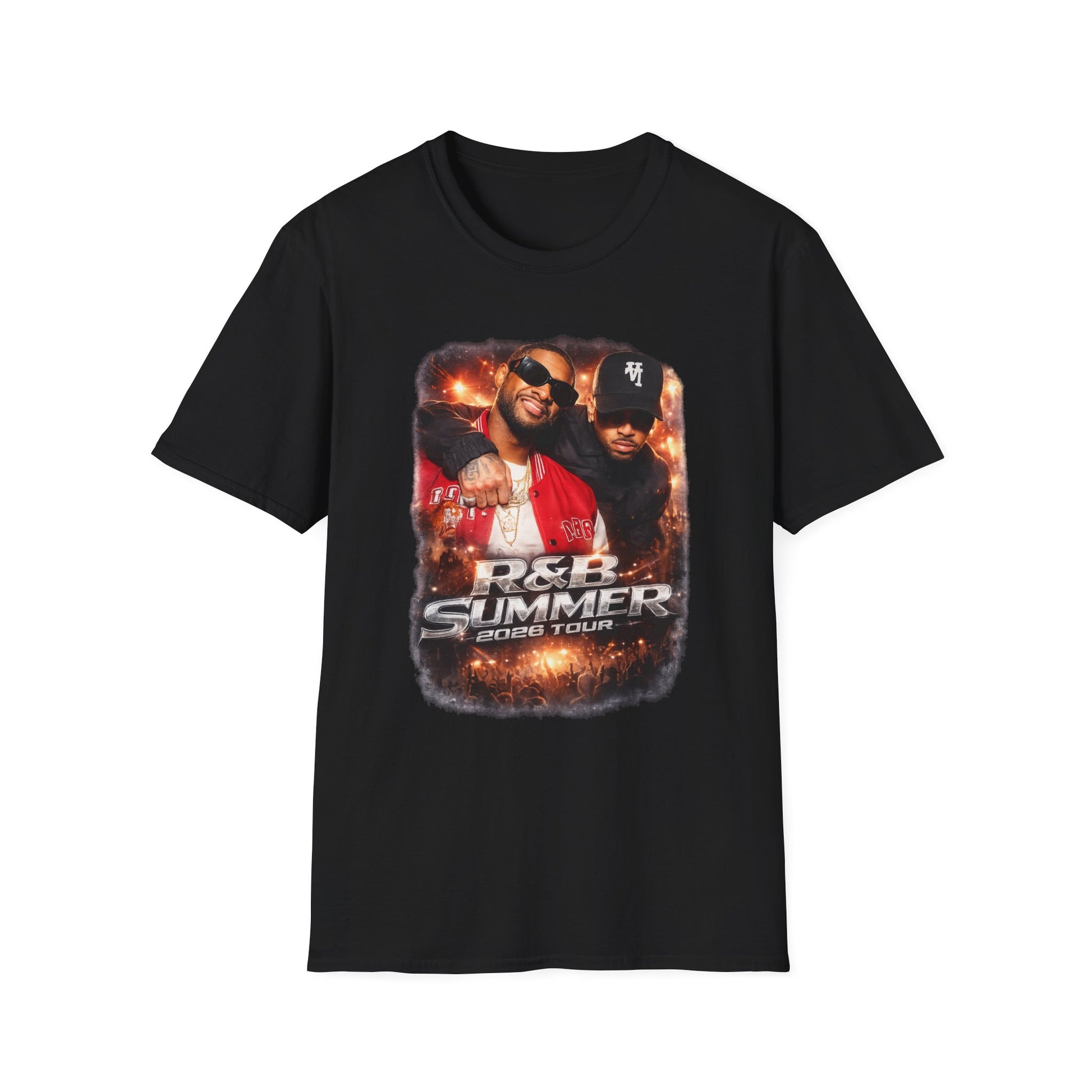 R&B Tour Raymond & Brown concert tee with neon stage design and urban streetwear style