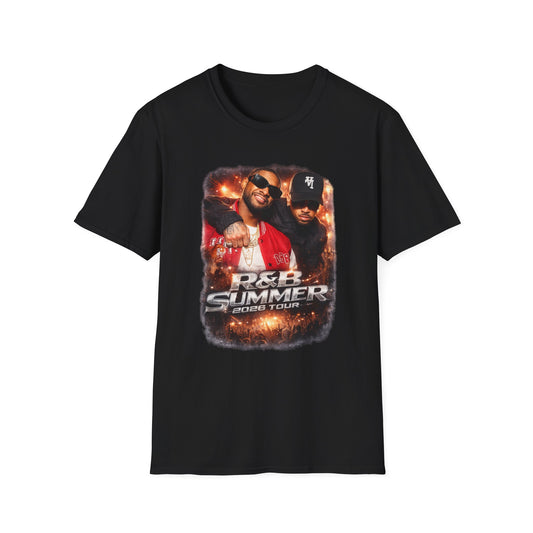 R&B Tour Raymond & Brown concert tee with neon stage design and urban streetwear style