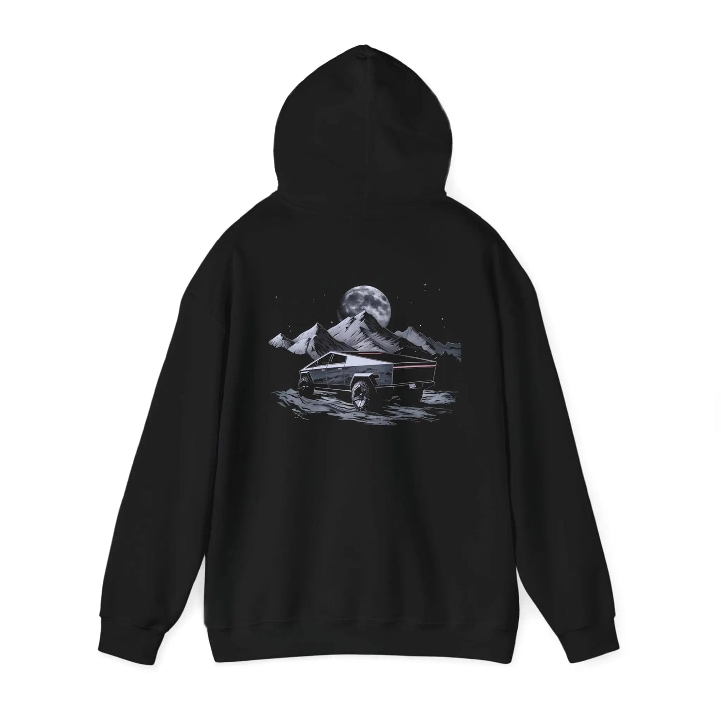 Moonlit Marvel: Tesla Cybertruck with Moon Black Hoodie - Black Threadz