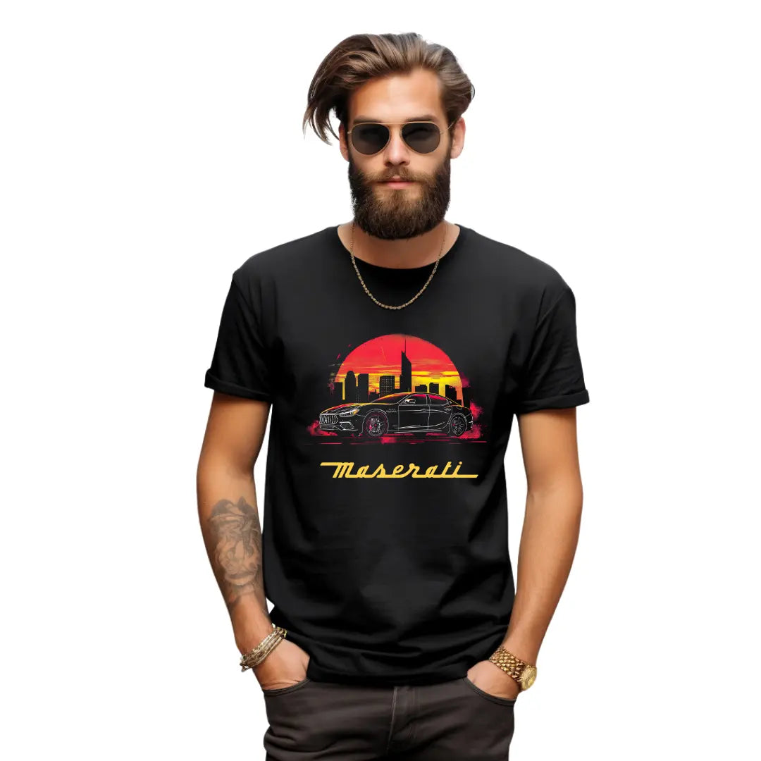 City Sunset Vibes: Maserati Ghibli Black T-shirt - Black Threadz