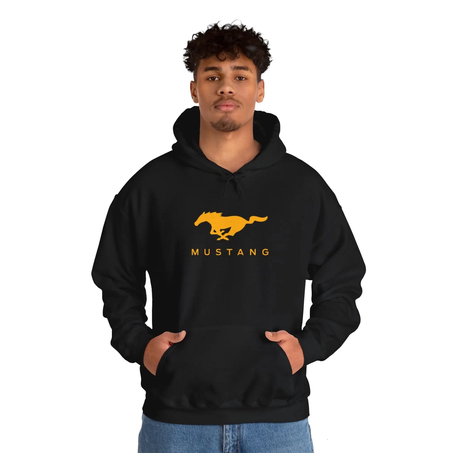 Urban Elegance: Black Ford Mustang in the City - Black Hoodie - Black Threadz