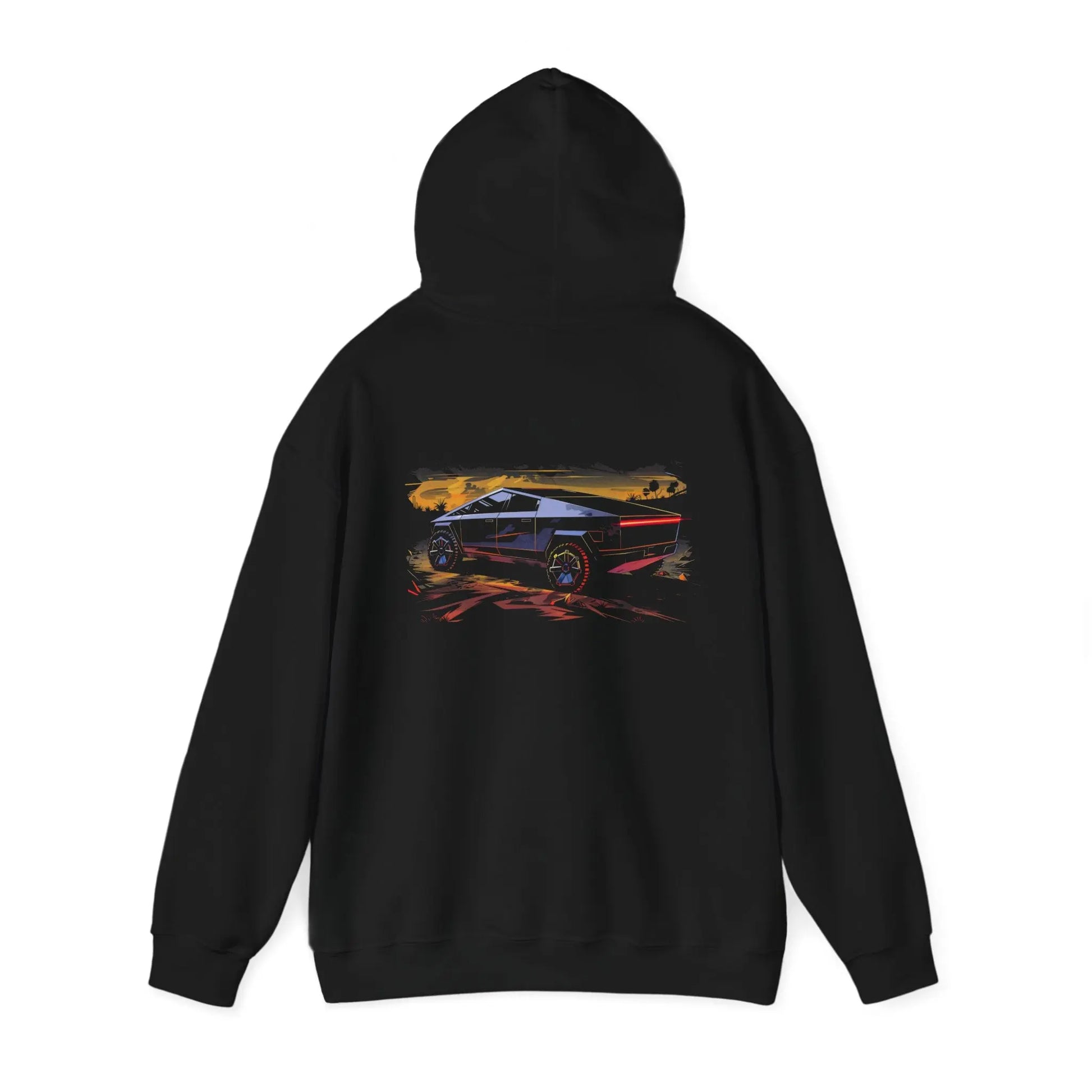 Embrace the Future: Tesla Cybertruck in the Countryside - Black Hoodie - Black Threadz