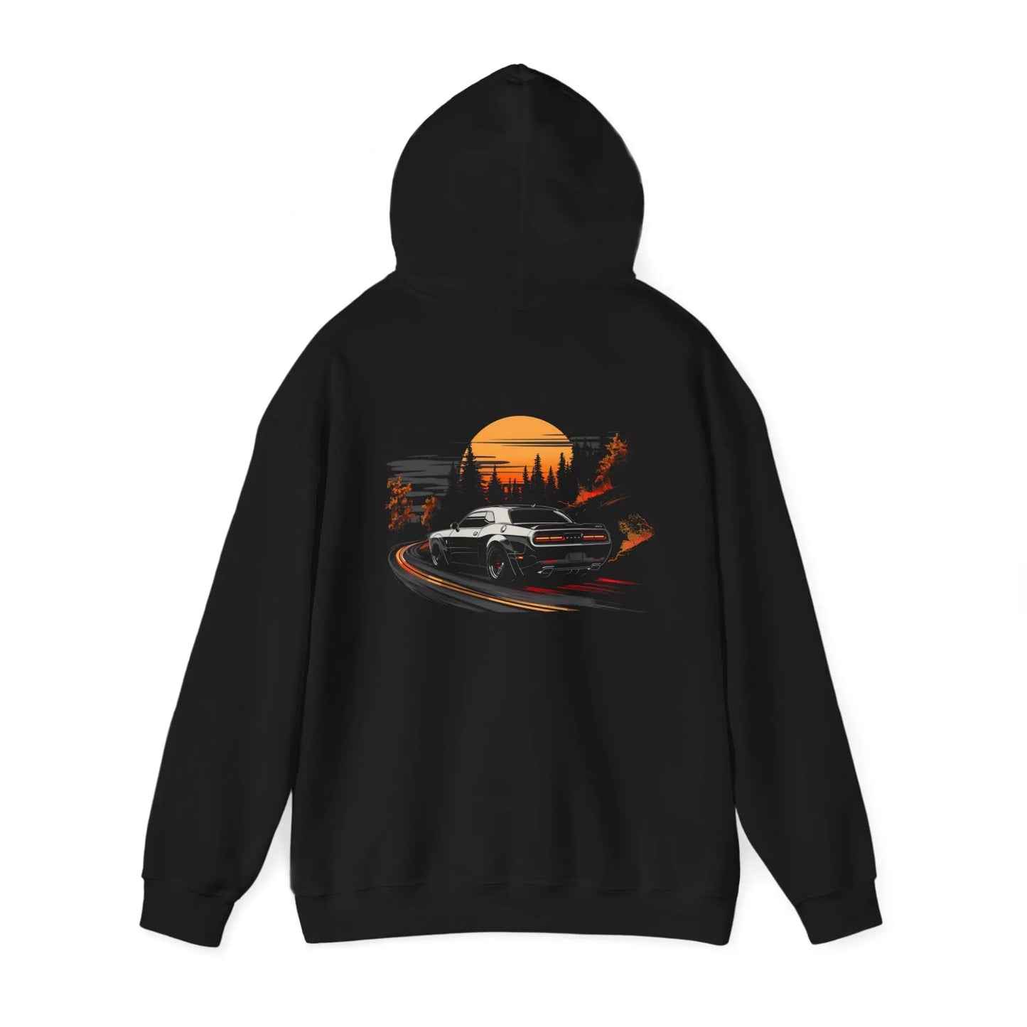 Drive into the Sunset with Our Dodge Challenger Black Hoodie - Black Threadz