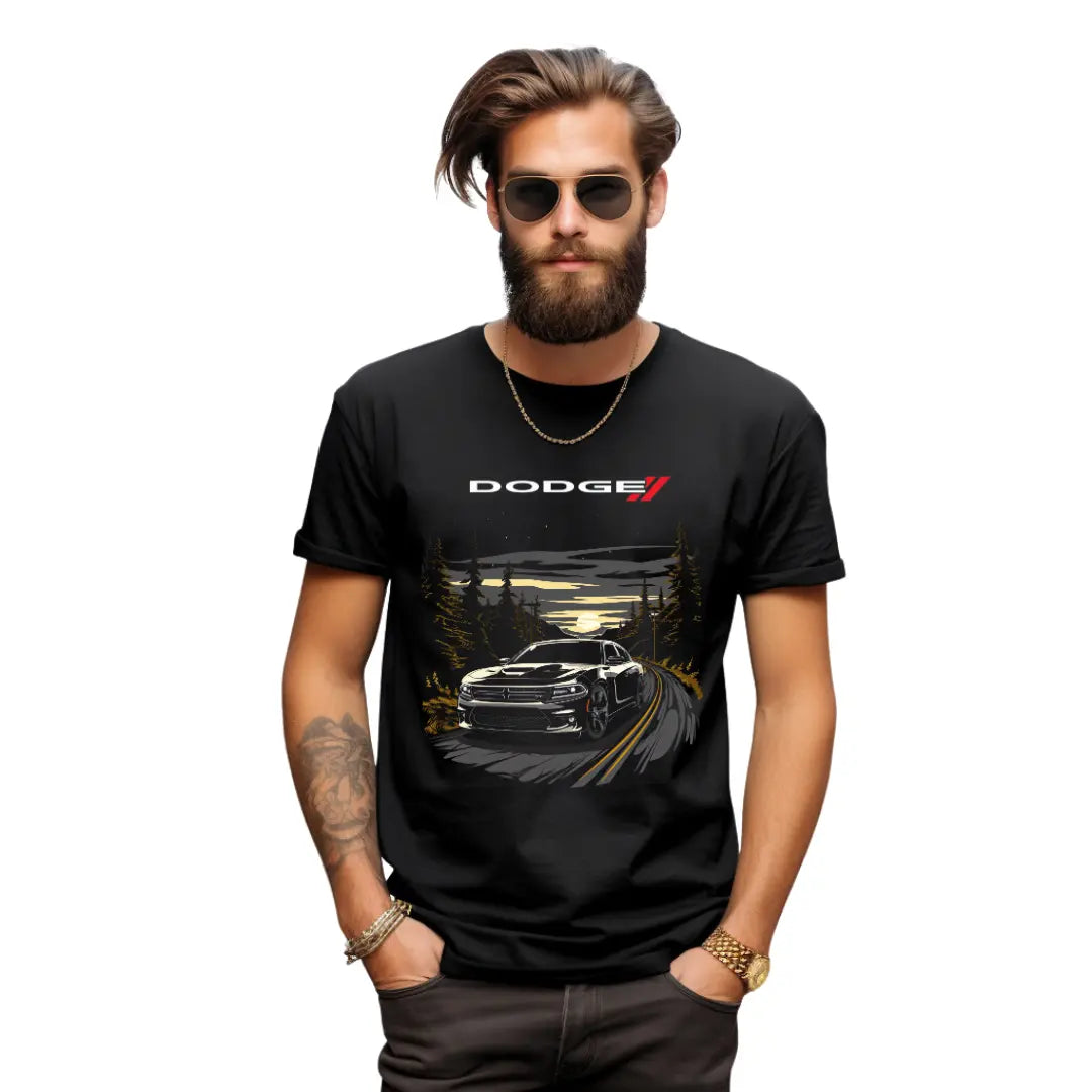 Mountain Thrill: Dodge Charger Black T-Shirt - Black Threadz