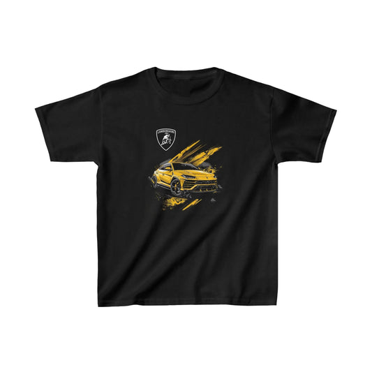 Kids Yellow Lamborghini Urus Black T-Shirt: Boys & Girls Car Shirt | Kids Lambo Gift on Amazon! - Black Threadz