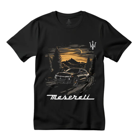 Sleek Style: Black Maserati Levante at Dusk T-Shirt - Black Threadz