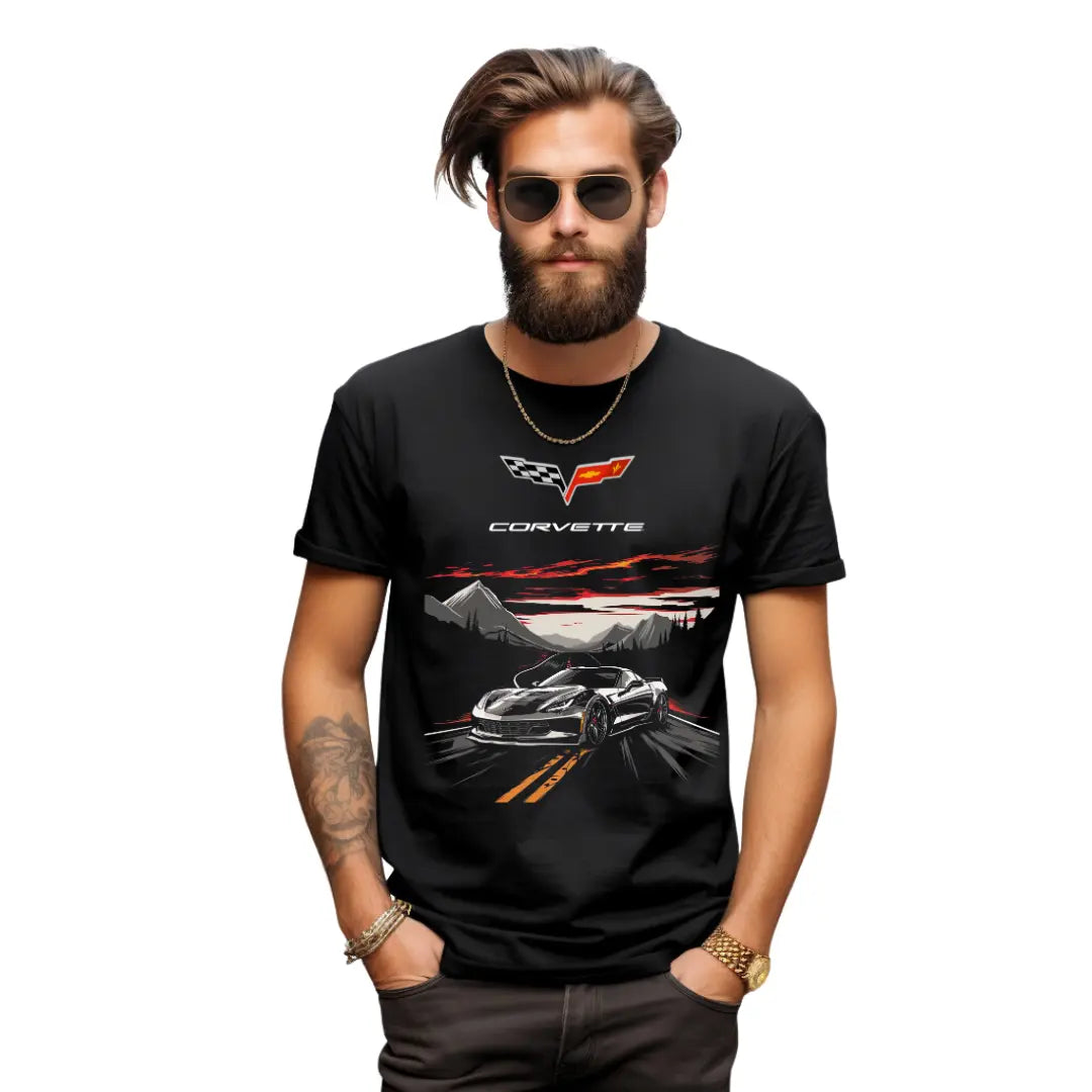 Roadway Icon: Chevrolet Corvette Black T-Shirt - Black Threadz