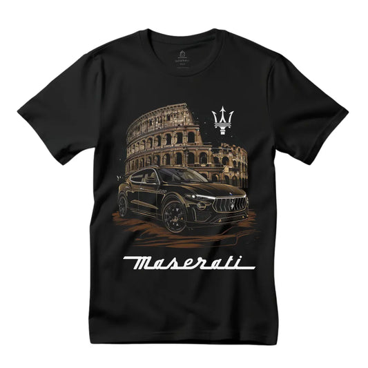 Sophisticated Italian Style: Black Maserati Levante Colosseum Black T-Shirt - Black Threadz