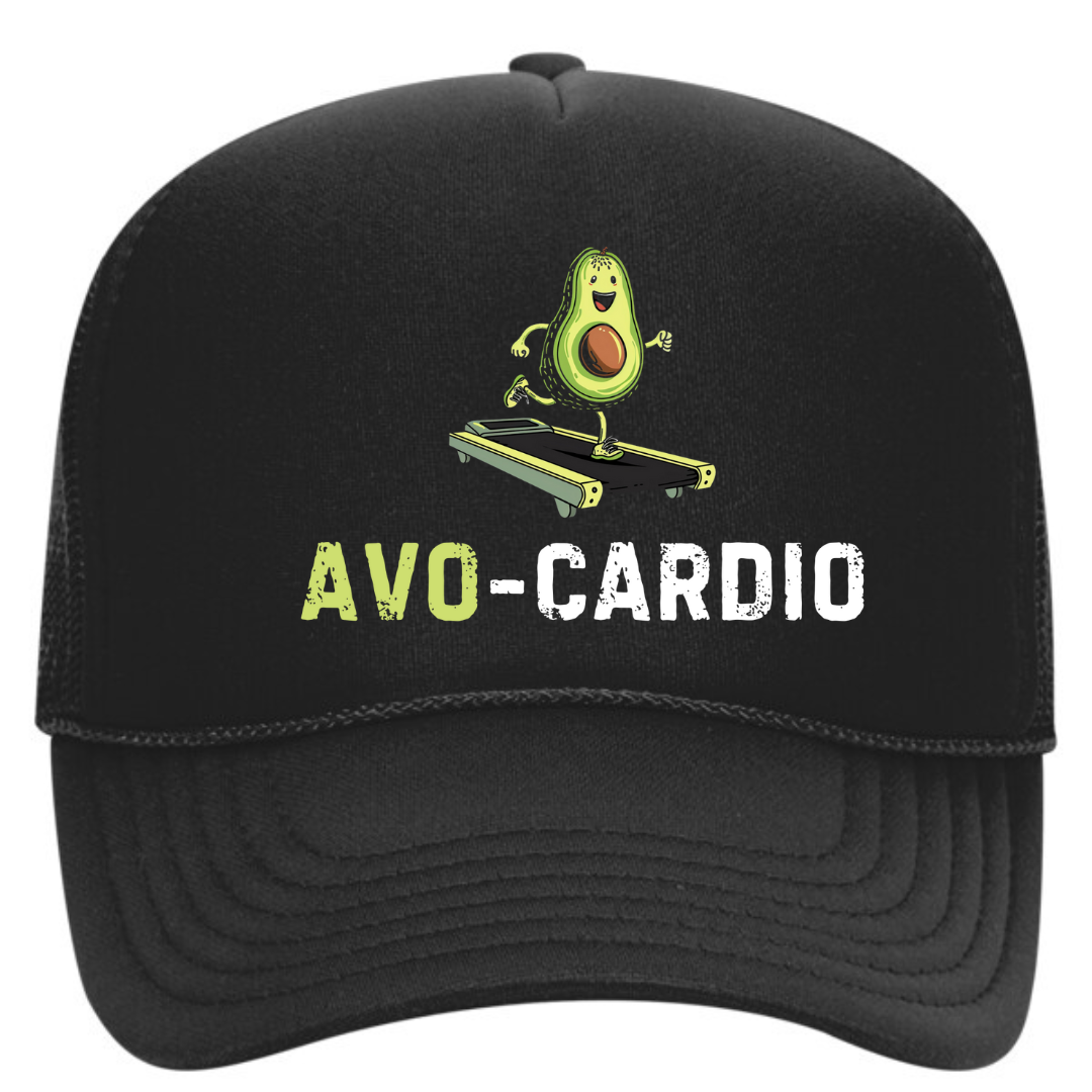 Funny Avocado Cardio Black Gym Fitness Trucker Hat with Sweatband - Best Workout Hat for Sweat