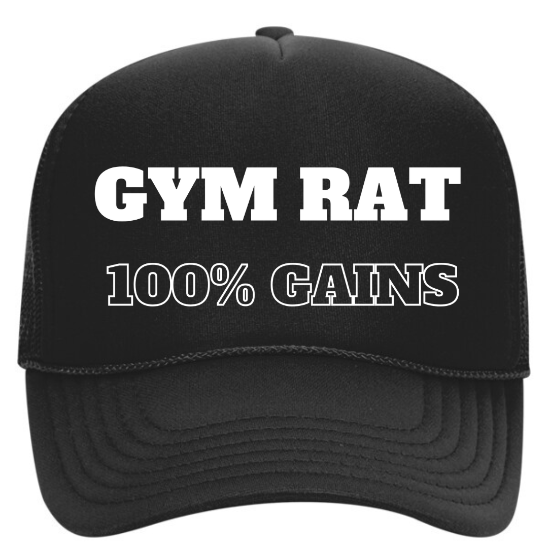 Gym Rat Black Gym Fitness Trucker Hat with Sweatband - Best Workout Hat for Sweat