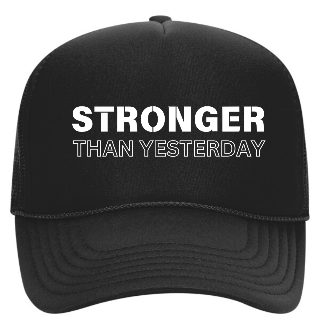 Stronger Than Yesterday Gym Fitness Trucker Hat with Sweatband - Best Workout Hat for Sweat