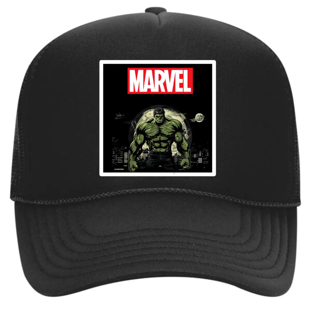 Hulk Black Trucker Hat - Marvel Smash Style - Black Threadz