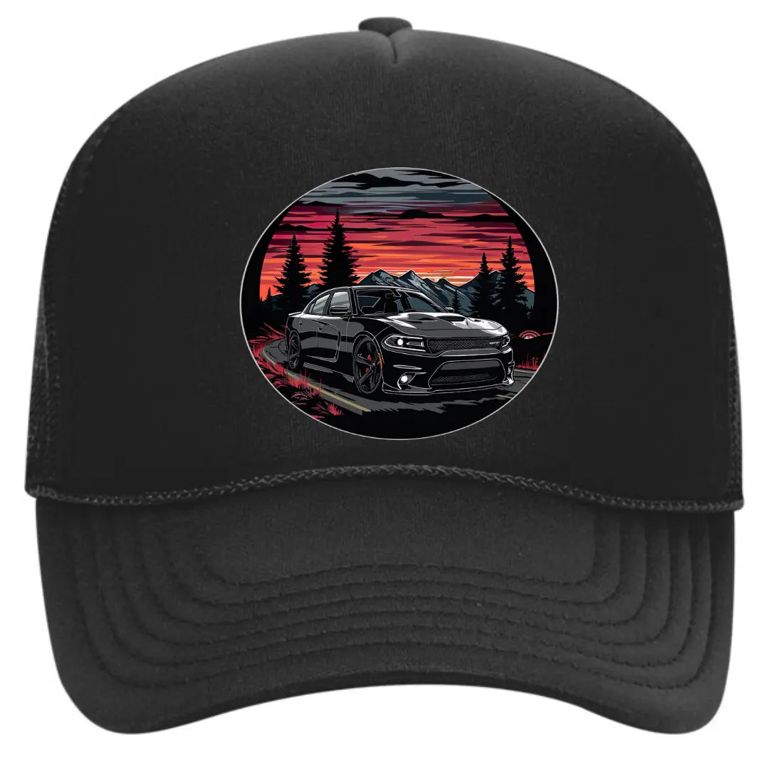 Dodge Charger Black Trucker Hat - Muscle Car Enthusiast Edition - Black Threadz