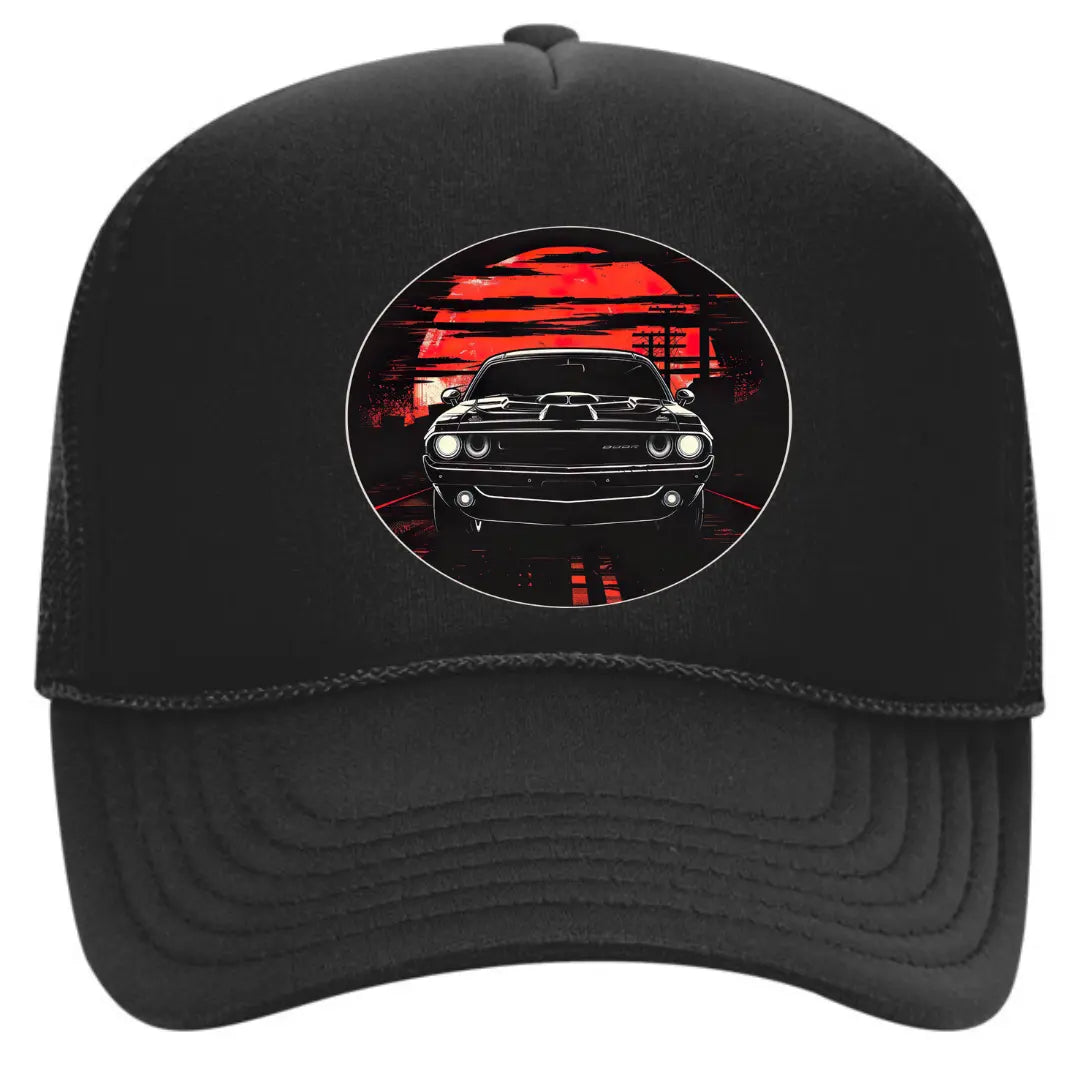 Sleek Black Trucker Hat for Dodge Challenger Enthusiasts - Black Threadz