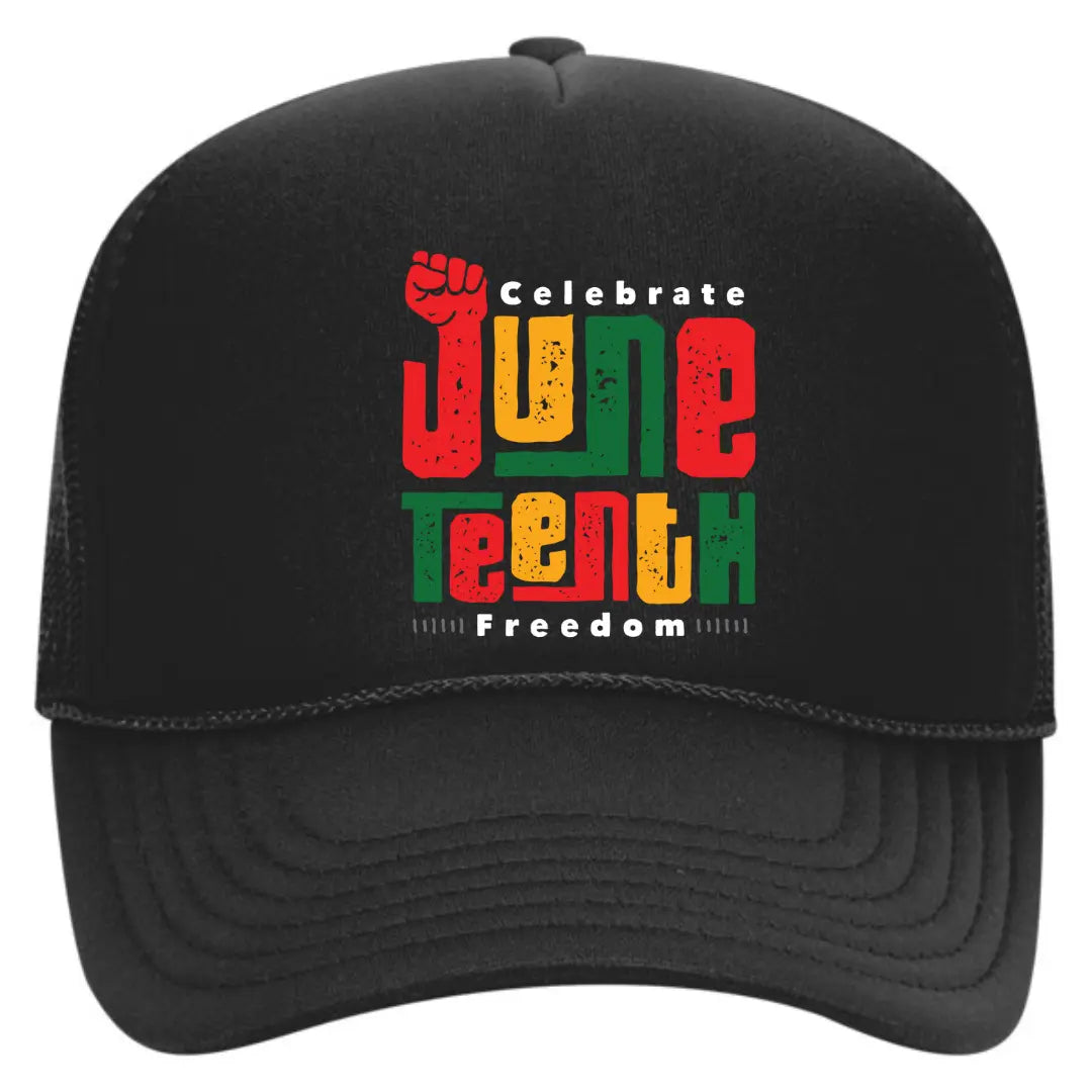 Celebrate Juneteenth with Our Black Trucker Hat: Symbol of Freedom Edition - Black Threadz