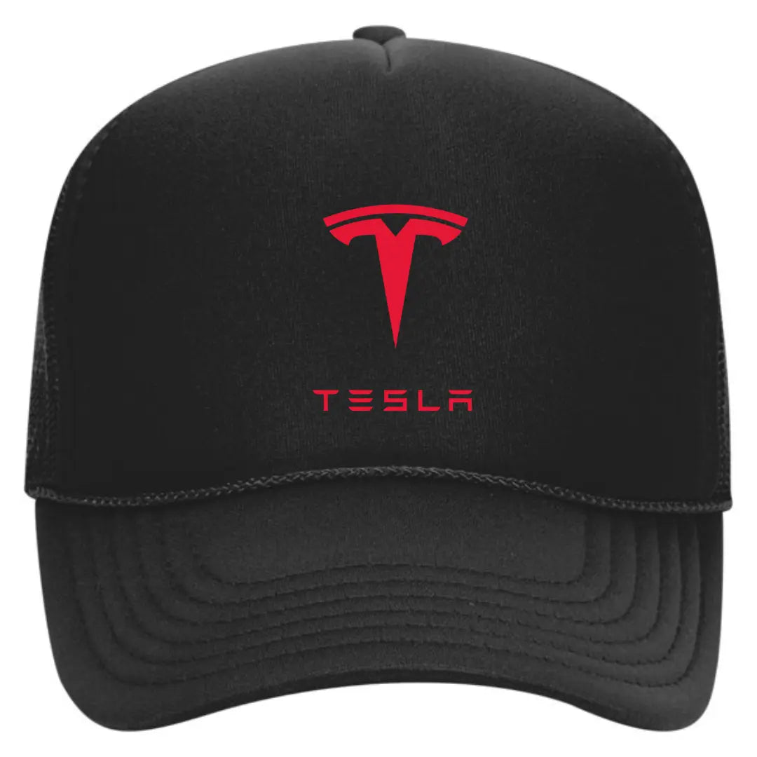Electrifying Style: Tesla Black Trucker Snapback Hat - Black Threadz