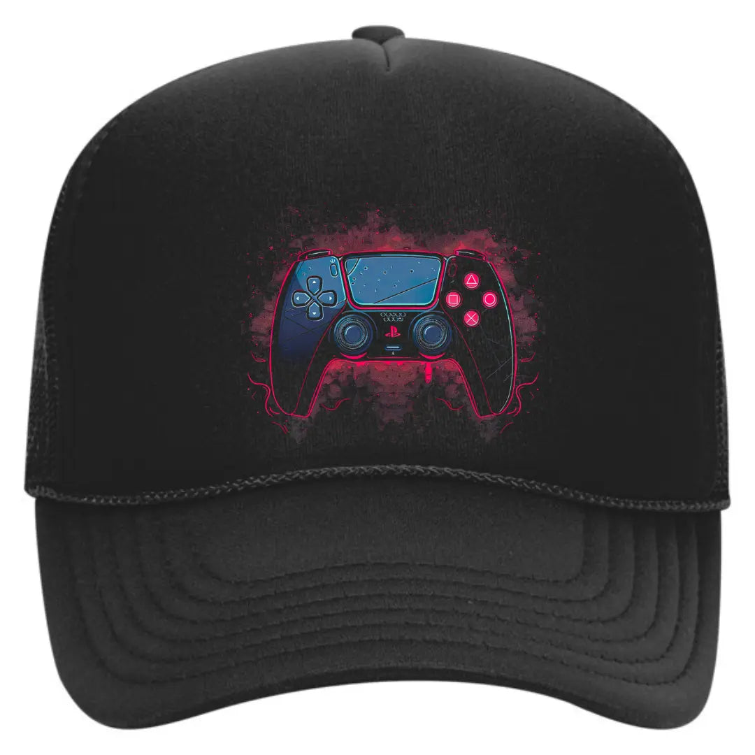 PlayStation Controller Black Trucker Snapback Hat - Black Threadz