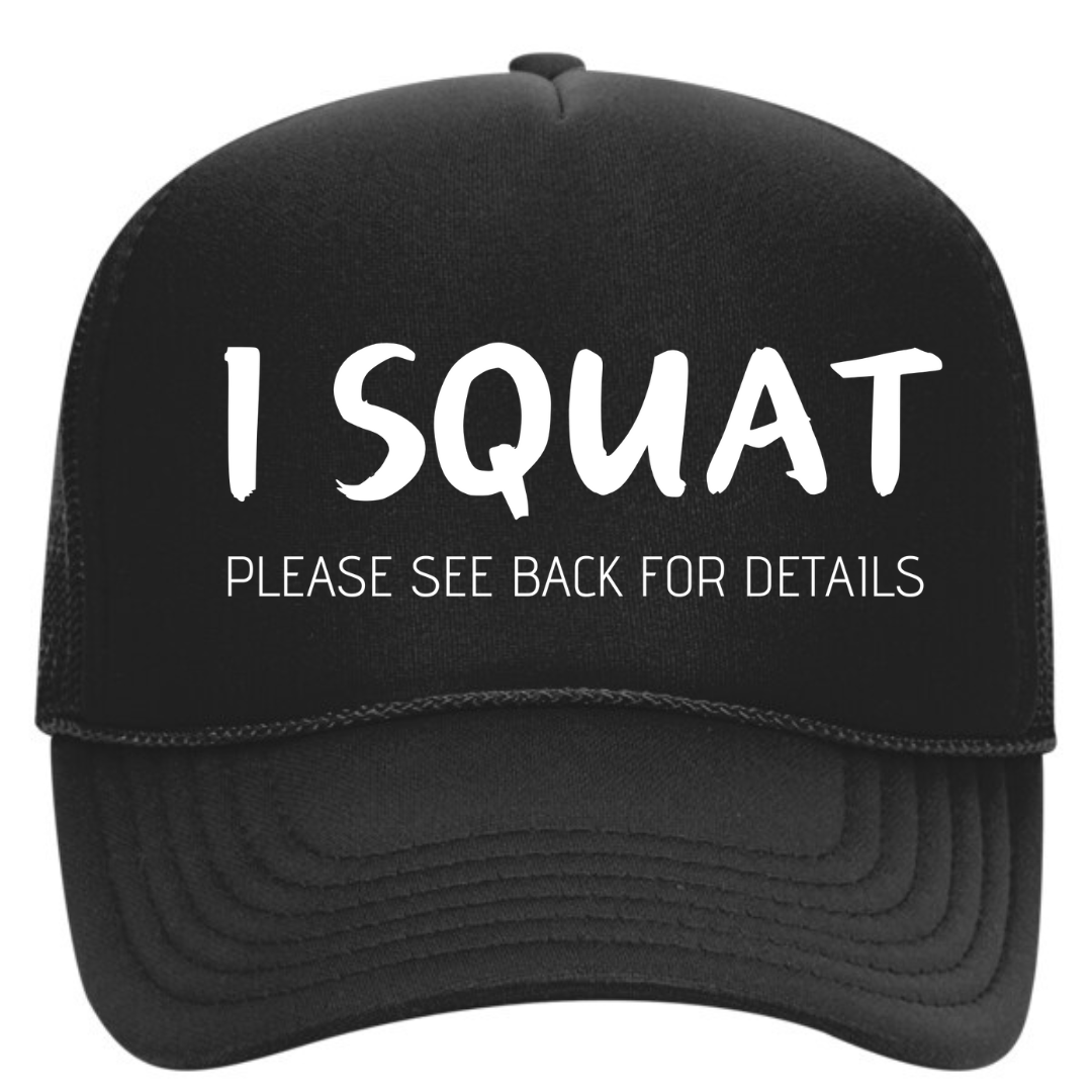 Funny Squat Black Gym Fitness Trucker Hat with Sweatband - Best Workout Hat for Sweat