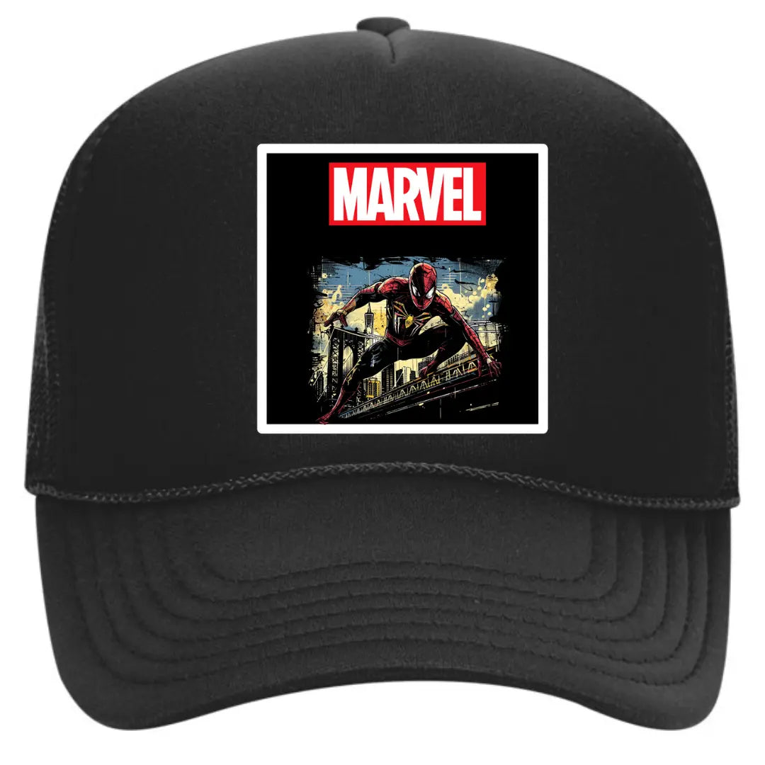Spider-Man Black Trucker Hat - Marvel Web-Slinger Style - Black Threadz