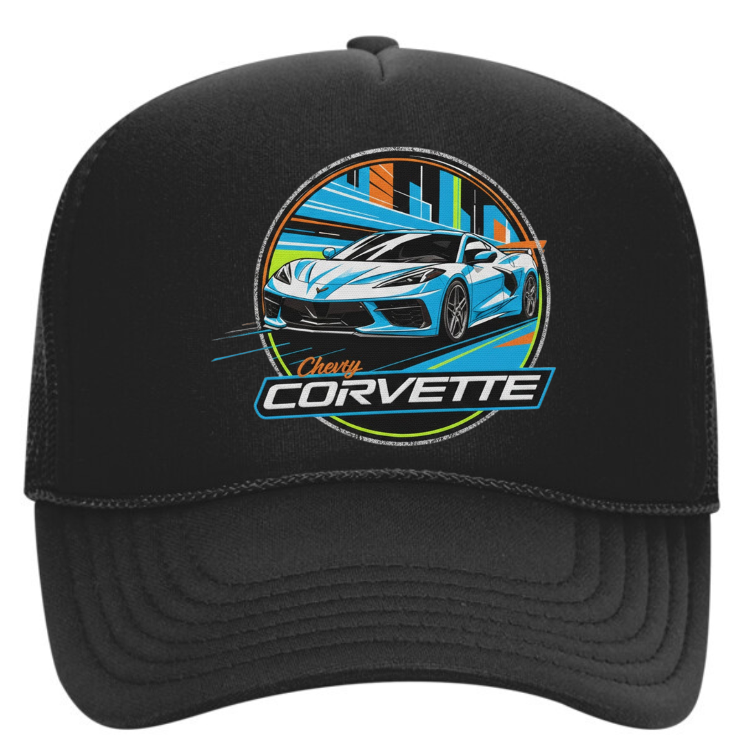 Chevrolet Corvette Trucker Snapback Hat – Classic Muscle Car Mesh Cap, Adjustable Fit