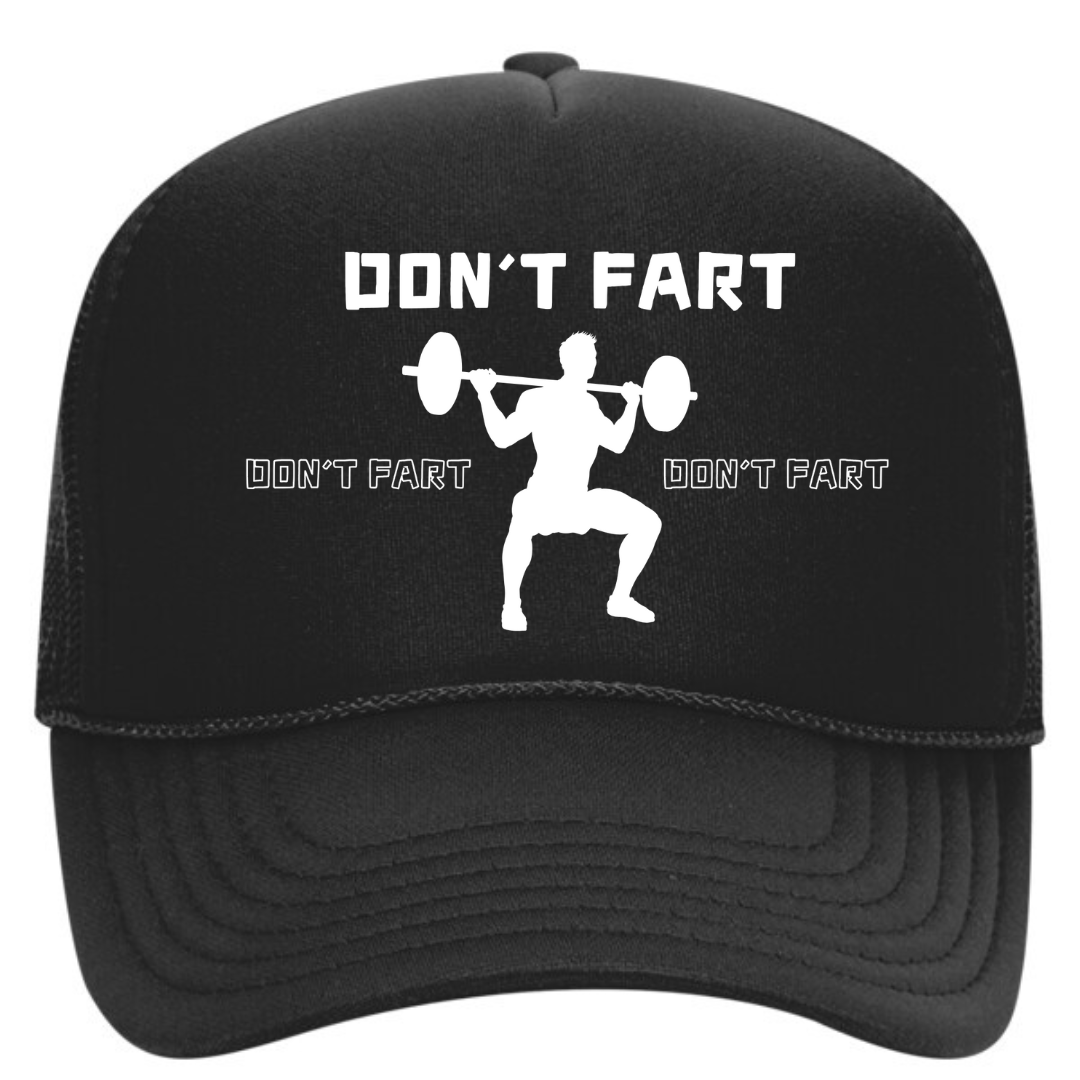 Funny Don't Fart Black Gym Fitness Trucker Hat with Sweatband - Best Workout Hat for Sweat