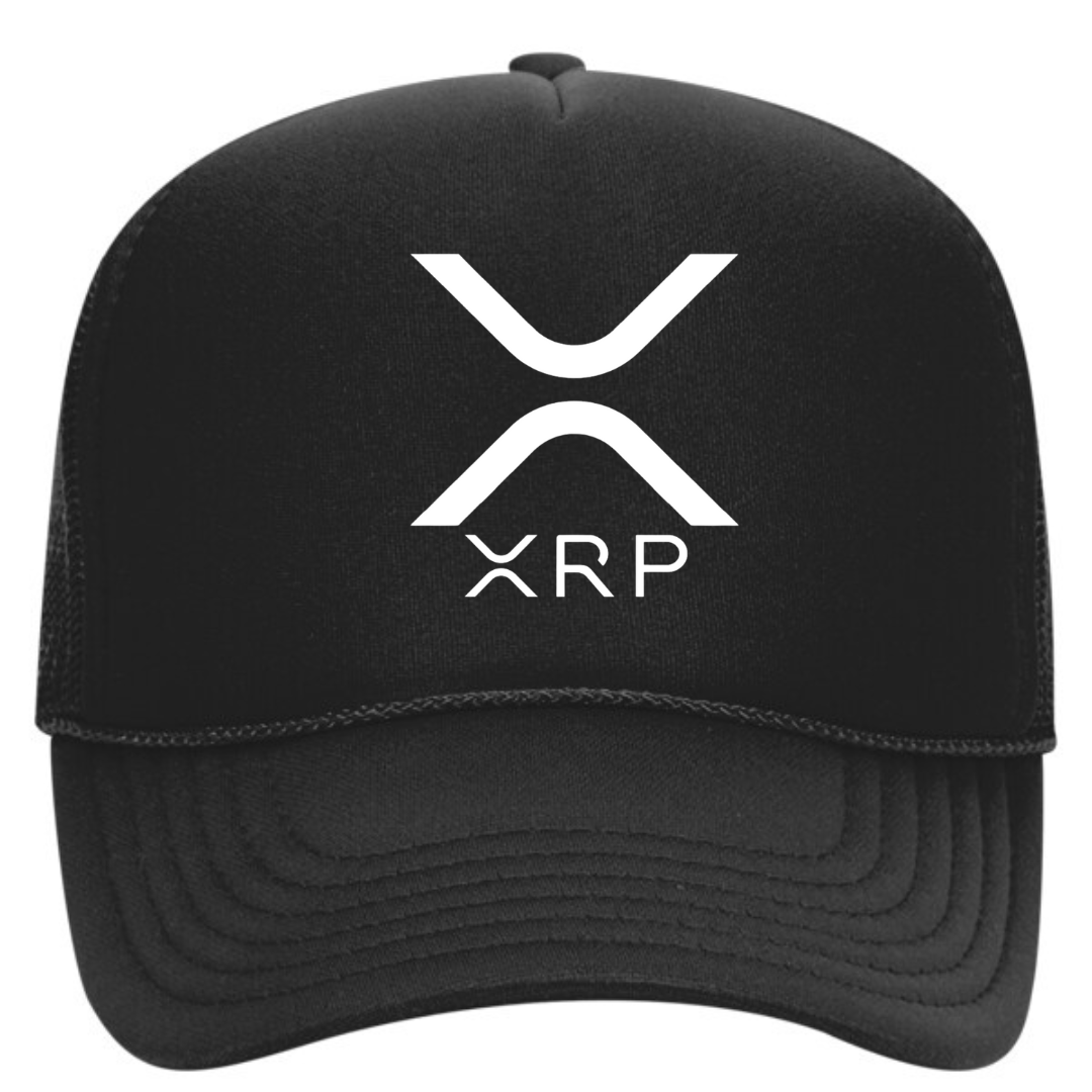 Black cap with XRP logo on a white background