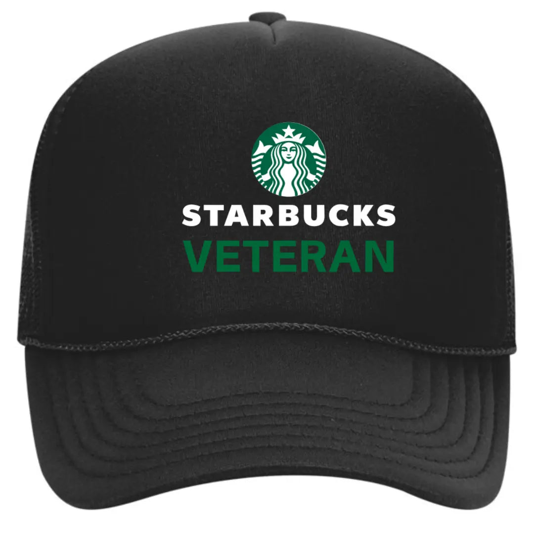 Exclusive Black Trucker Hat with Starbucks Veteran – Premium Mesh Back Cap - Black Threadz