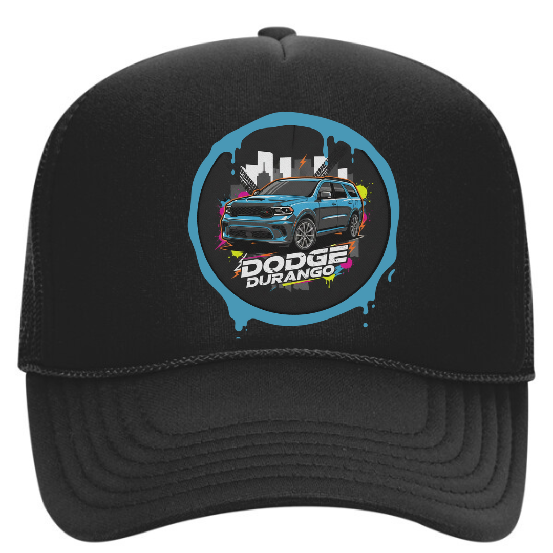 Front view of Dodge Durango Trucker Snapback Hat with adjustable mesh back