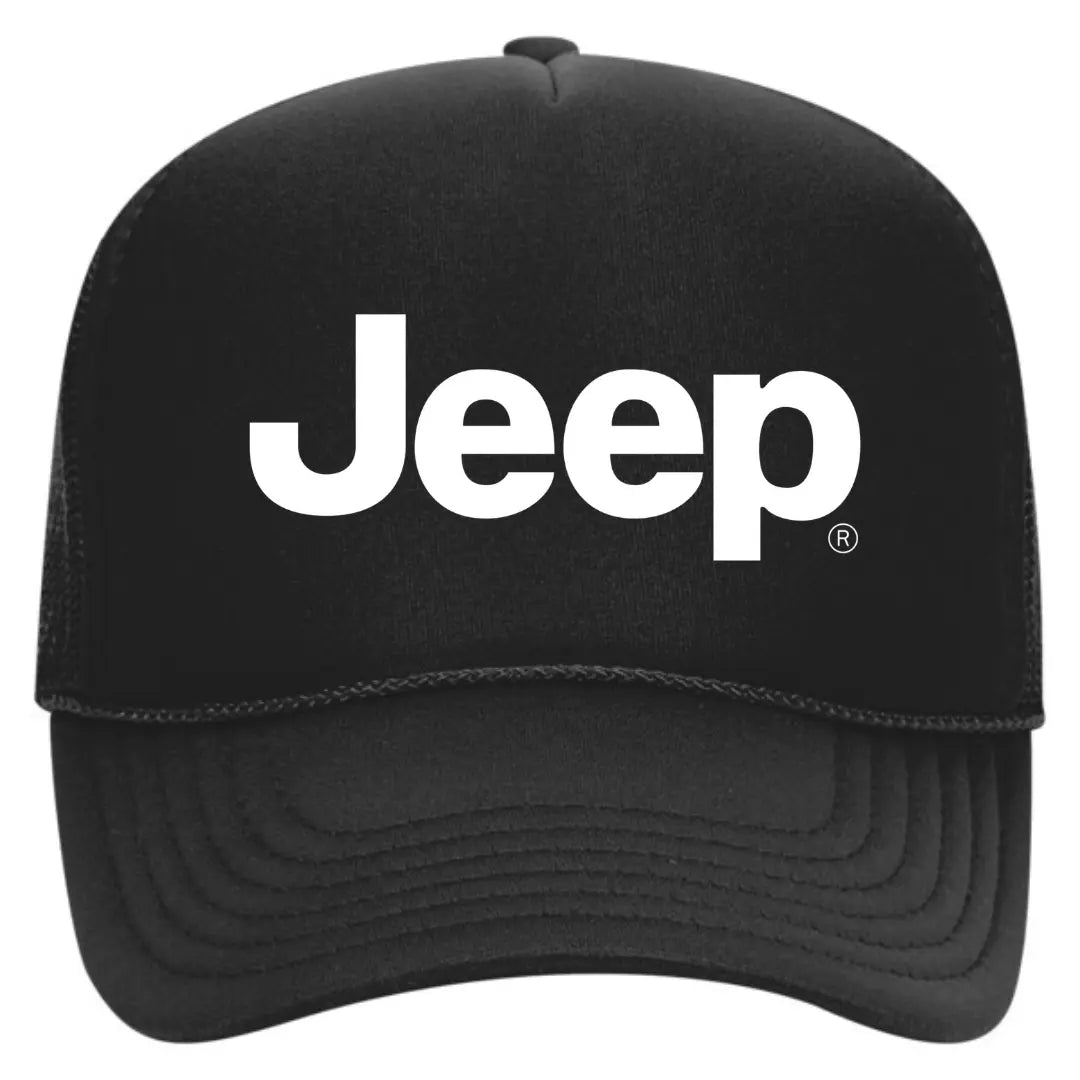 Adventure-Ready: Jeep Black Trucker Snapback Hat - Black Threadz