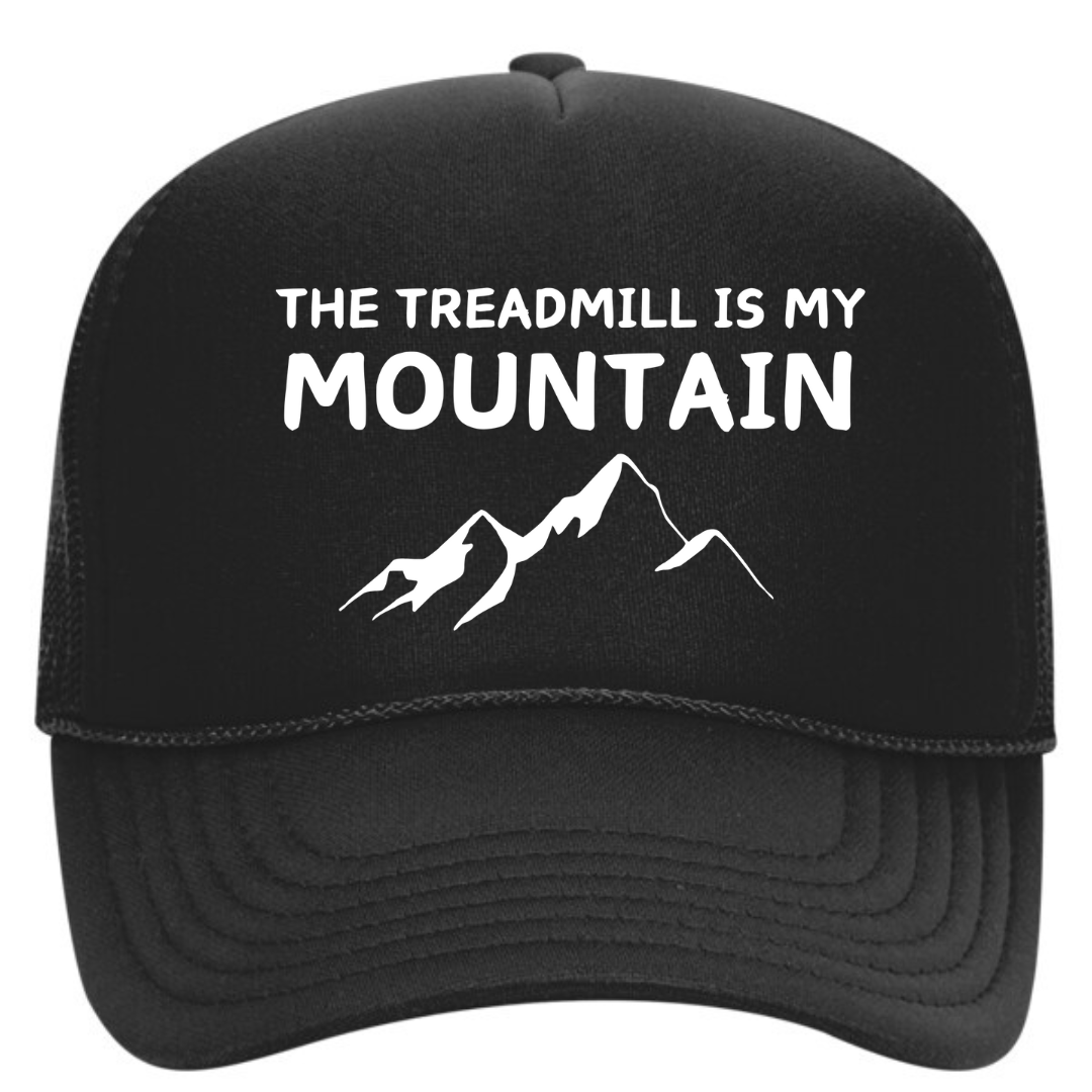 Funny Treadmill Mountain Black Gym Fitness Trucker Hat with Sweatband - Best Workout Hat for Sweat