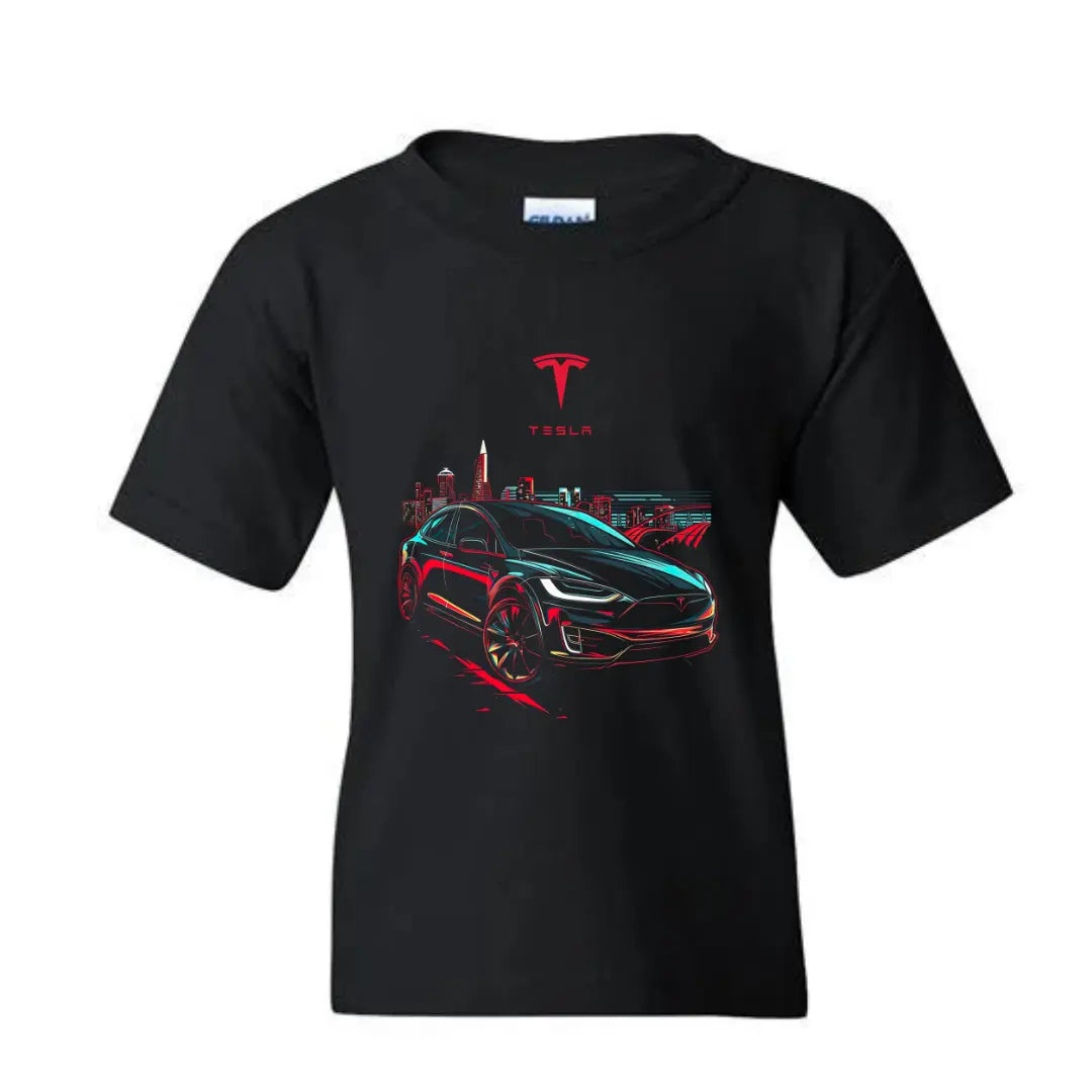 Kid's Tesla Model X Adventure: Black T-Shirt Edition - Black Threadz