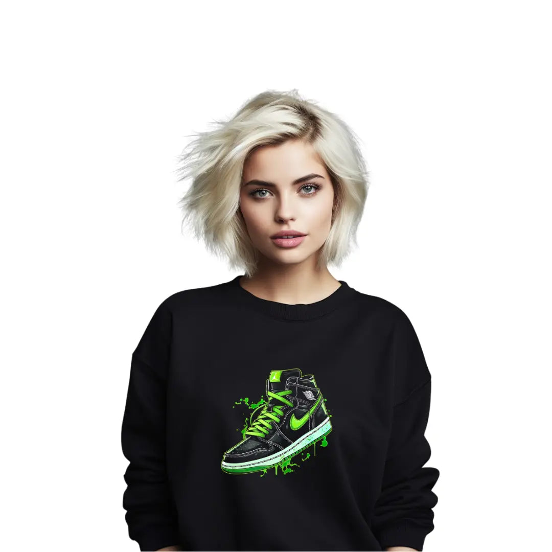 Retro Air Jordan Green & Black Sneaker Sweatshirt: Fusion of Style and Sneaker Culture - Black Threadz
