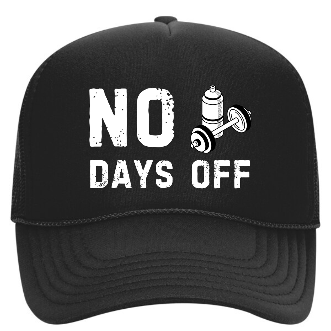 No Days Off Black Gym Fitness Trucker Hat with Sweatband - Best Workout Hat for Sweat