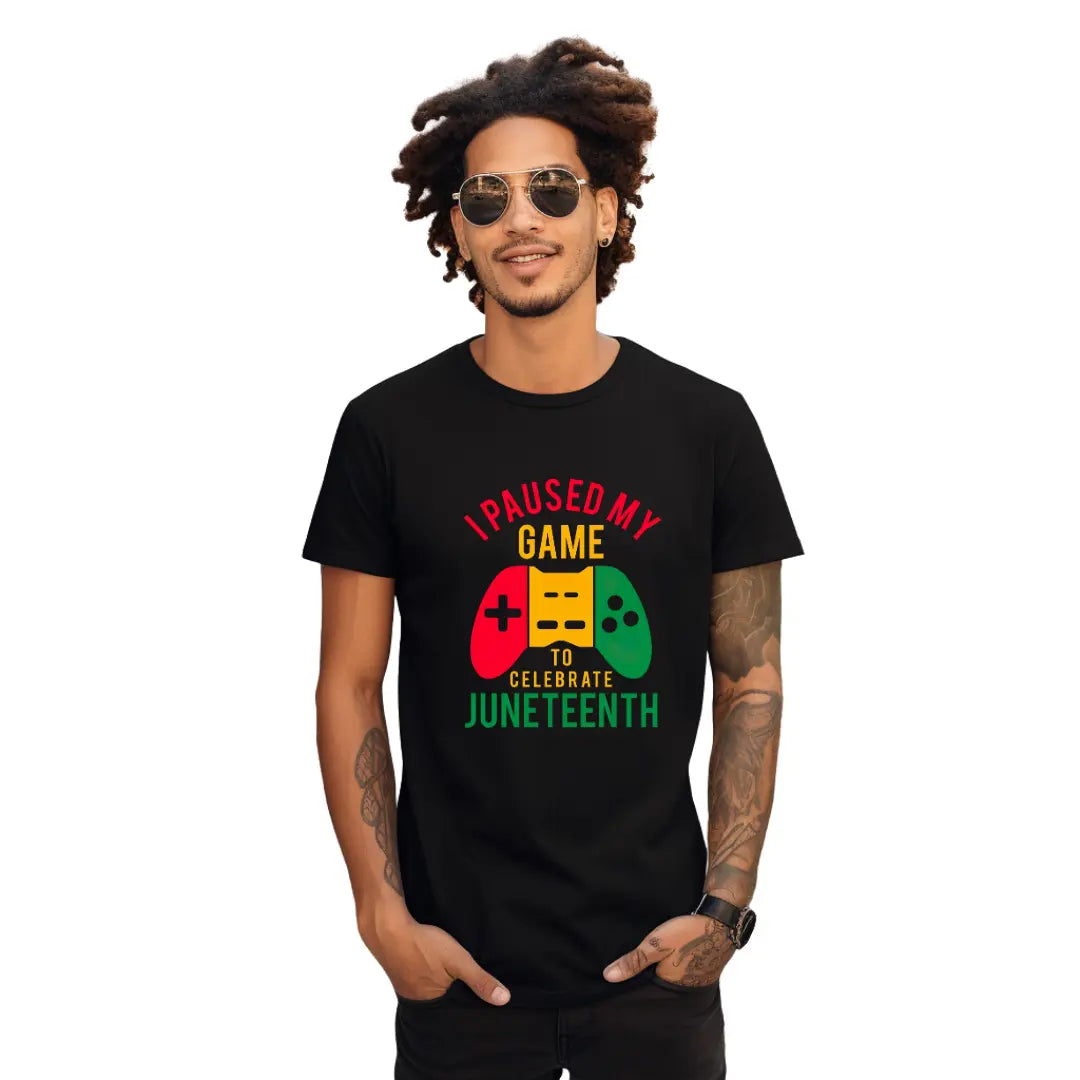 Paused Game to Embrace Freedom Juneteenth with Our Black T-Shirt: Freedom Celebration Edition - Black Threadz