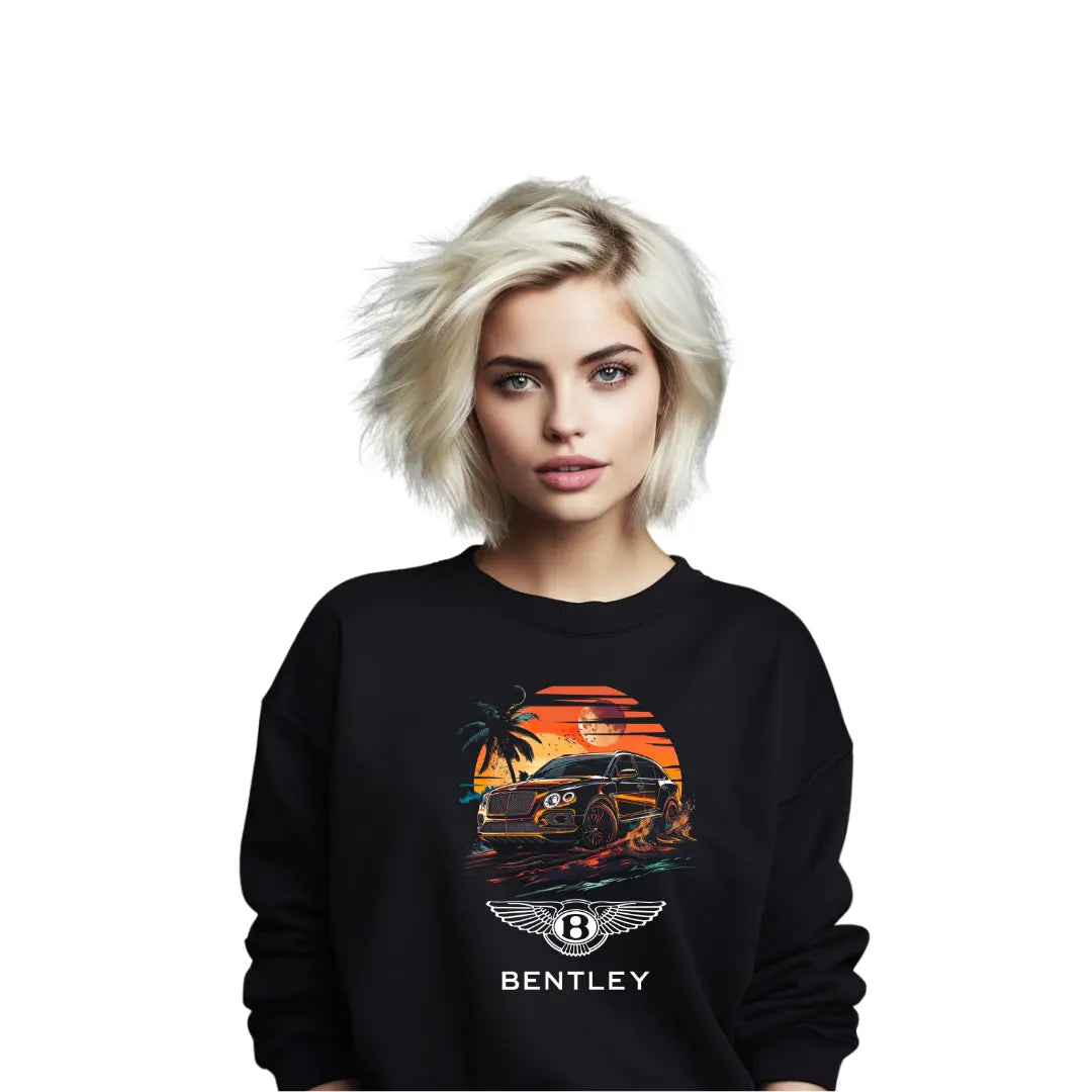 Bentayga Beach Sunset Sweatshirt - Stylish Black Top with Luxury SUV Design - Black Threadz