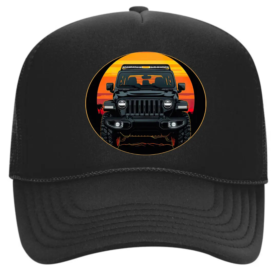 Black Trucker Hat for Jeep Wrangler Enthusiasts - Black Threadz