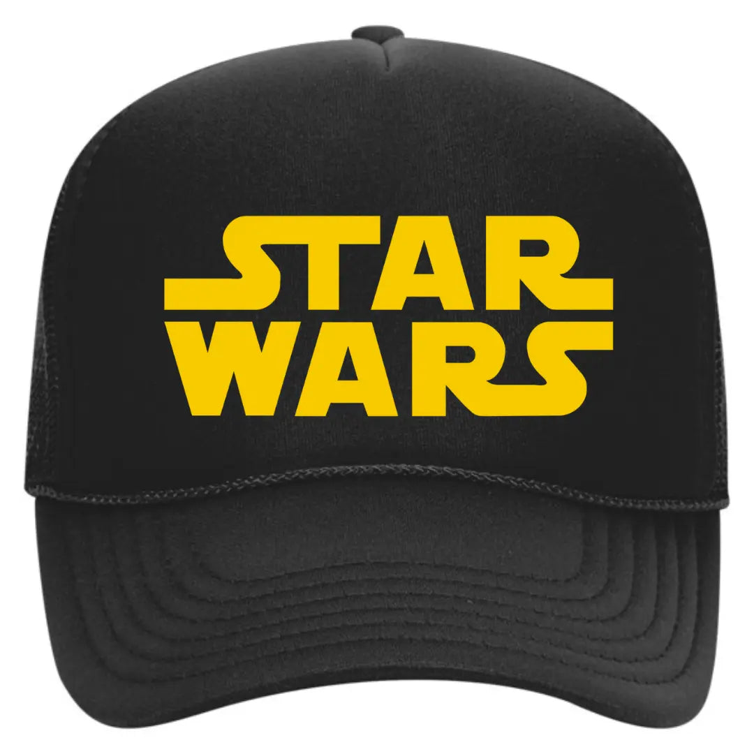 Join the Galactic Adventure with Our Black Trucker Hat: "Star Wars" Edition - Black Threadz