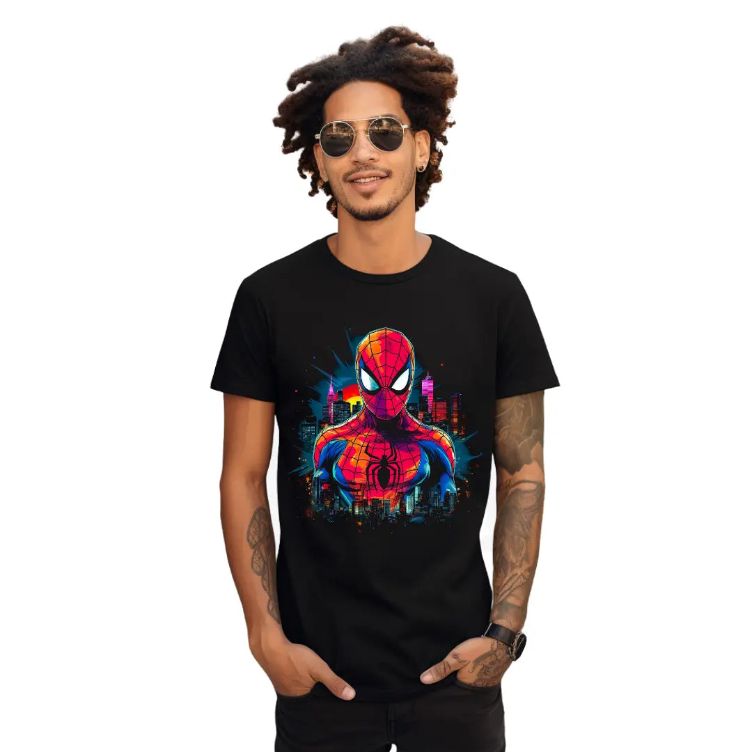 Spiderman in New York City T-Shirt: Embrace Heroic Adventures - Black Threadz