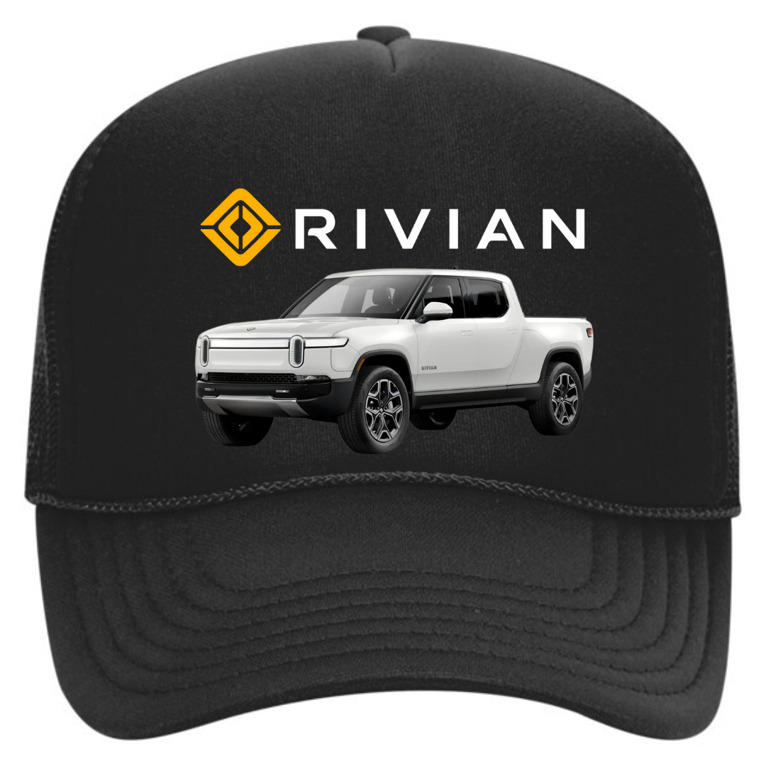 Rivian black trucker hat for sale