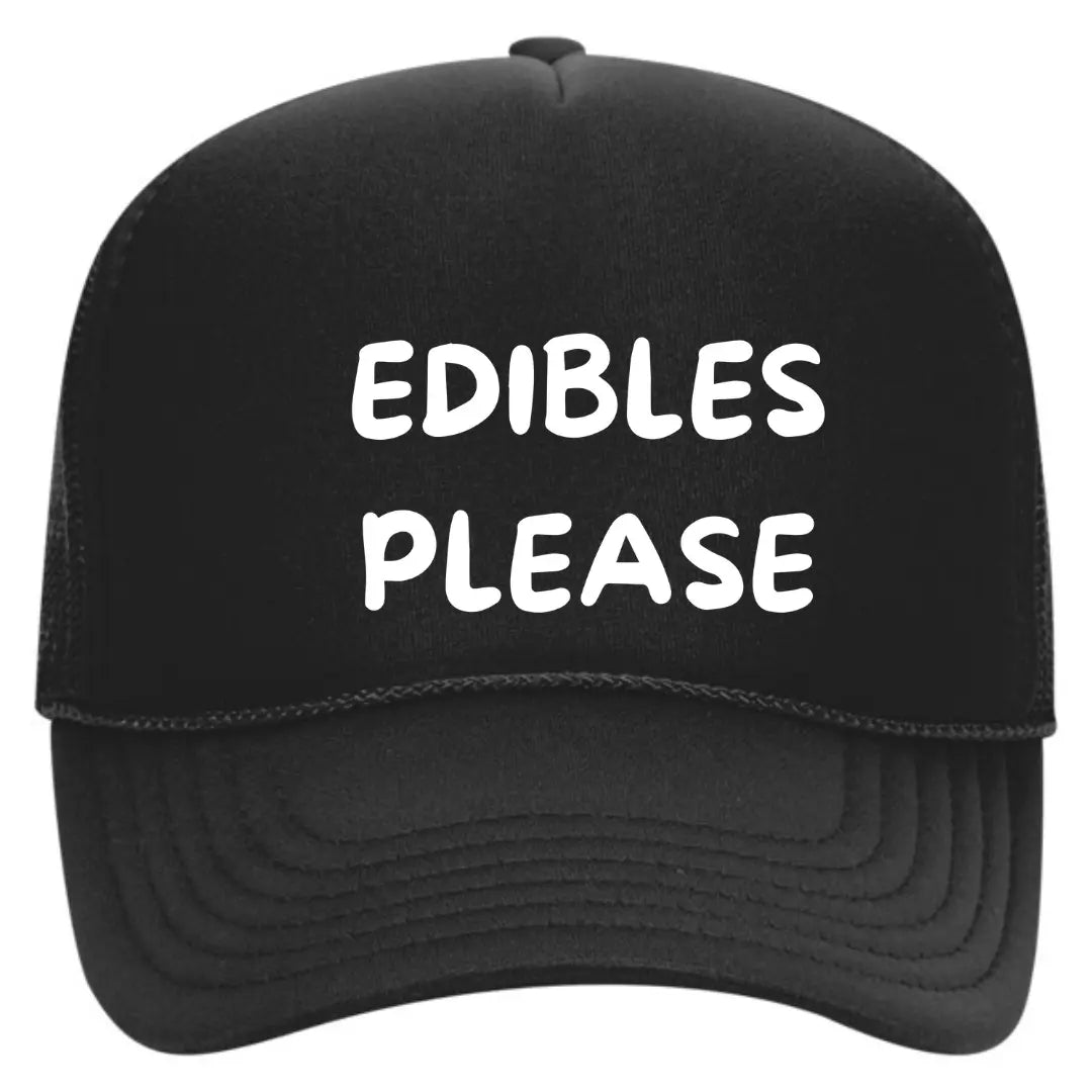 Edibles Please Black Trucker Snapback Hat - Black Threadz