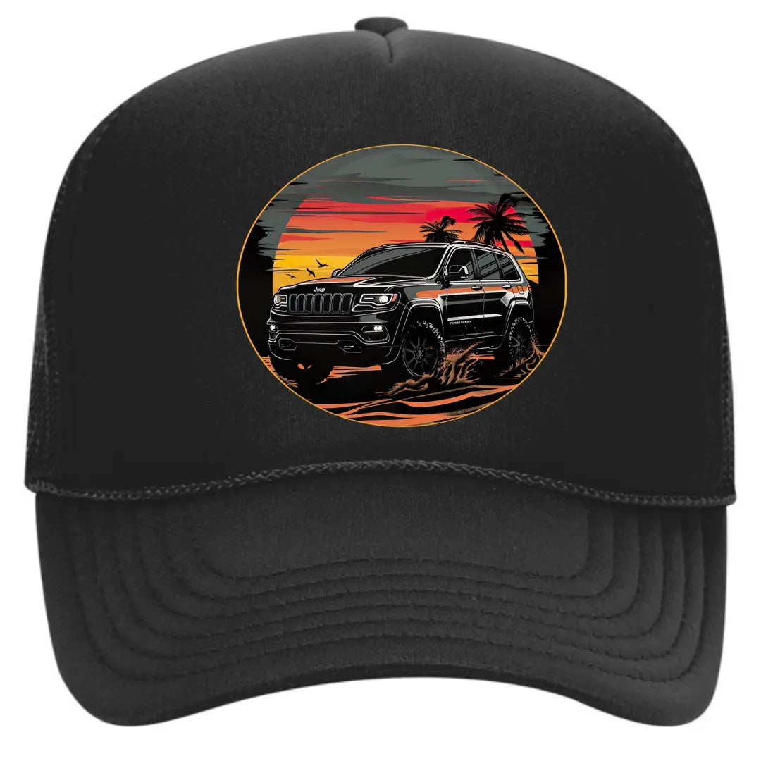 Stylish Black Trucker Hat for Jeep Grand Cherokee Enthusiasts - Black Threadz