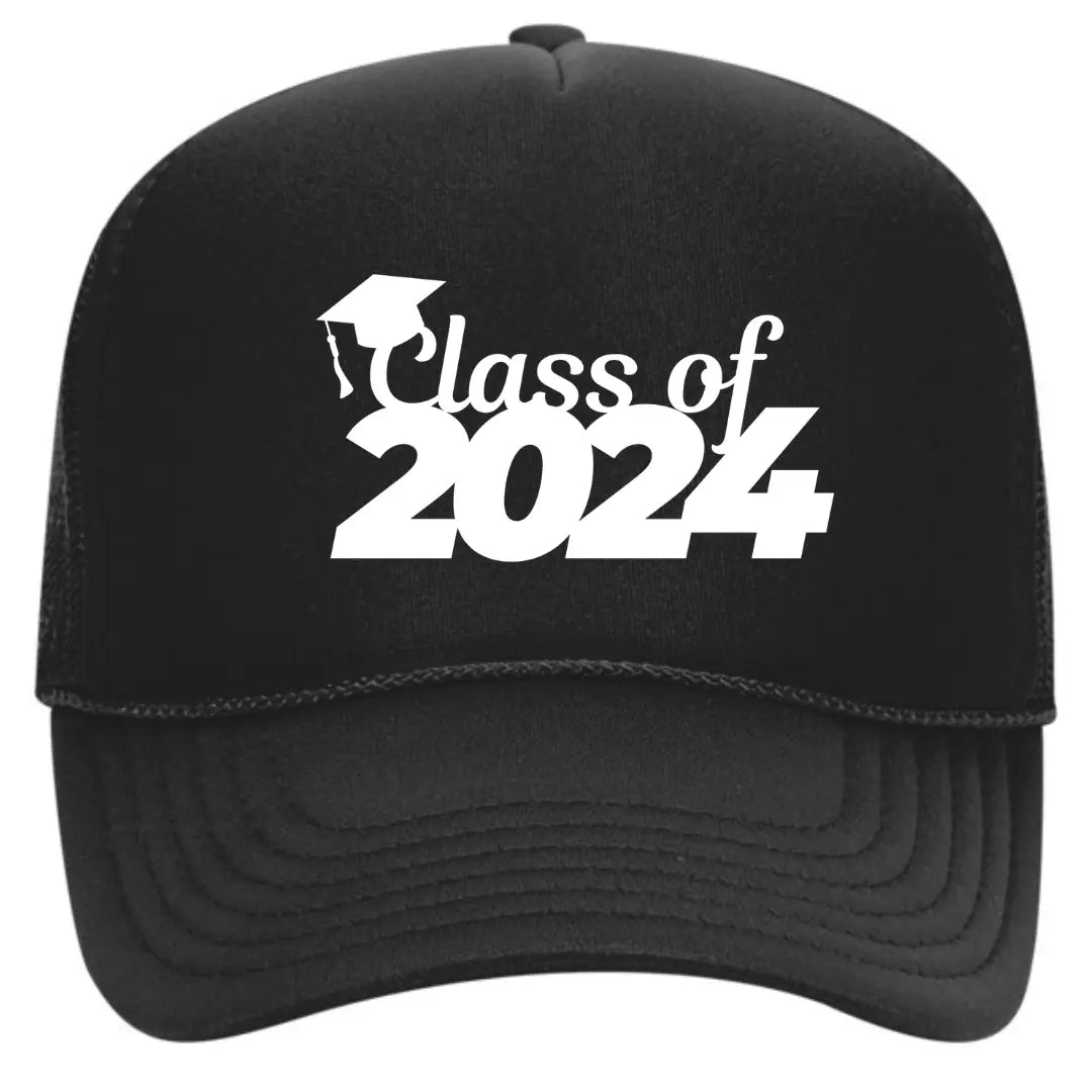 Class of 2024 Black Trucker Hat – Premium Mesh Back Cap for Graduates - Black Threadz