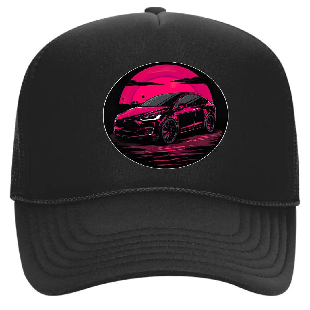 Stylish Black Trucker Hat for Tesla Model X Enthusiasts - Black Threadz