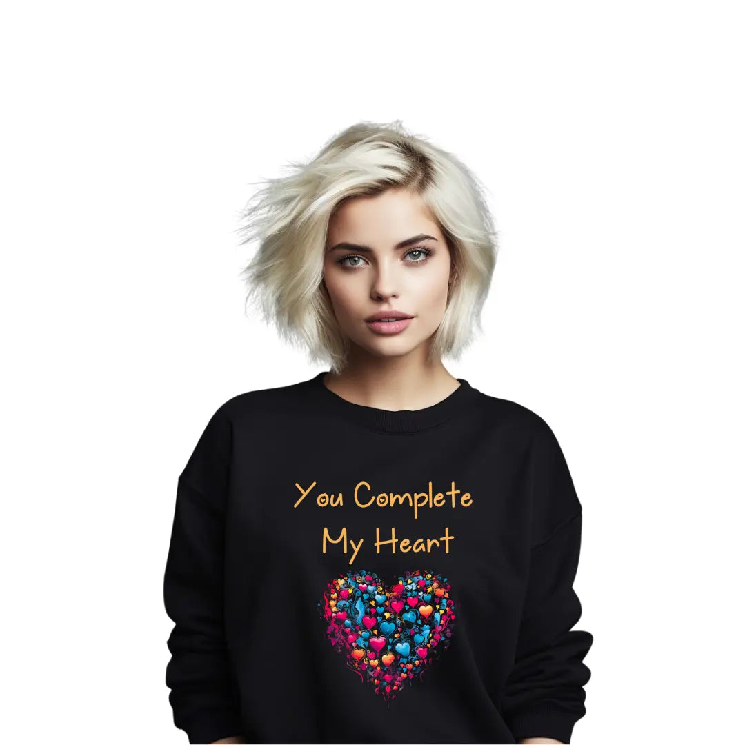 You Complete My Heart: Express Love with this Valentine's Day Sweatshirt - Black Threadz