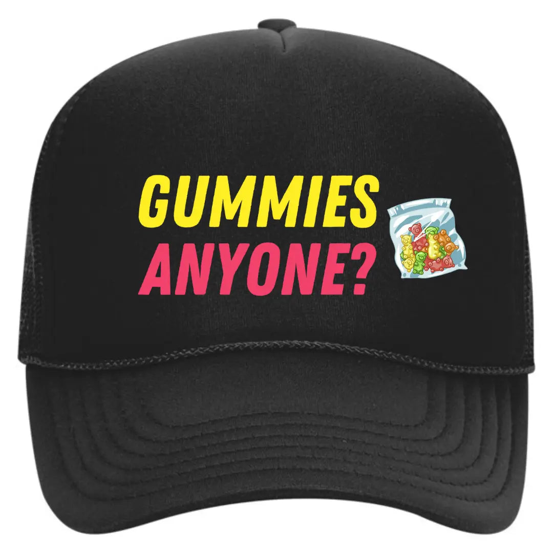 Gummies Anyone Black Trucker Snapback Hat - Black Threadz