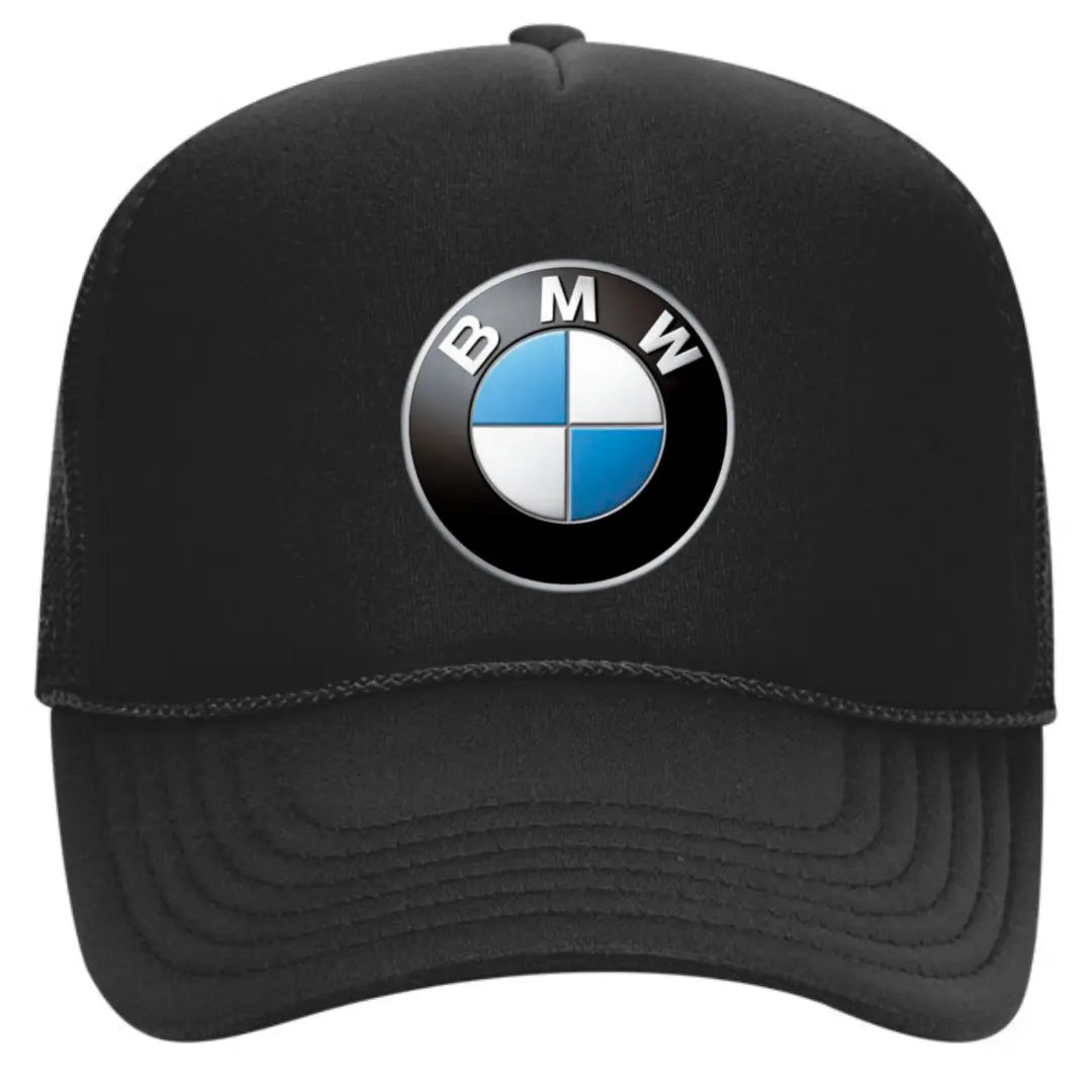 Elegant Black Trucker Hat with BMW Logo – Premium Mesh Back Cap for BMW Enthusiasts - Black Threadz